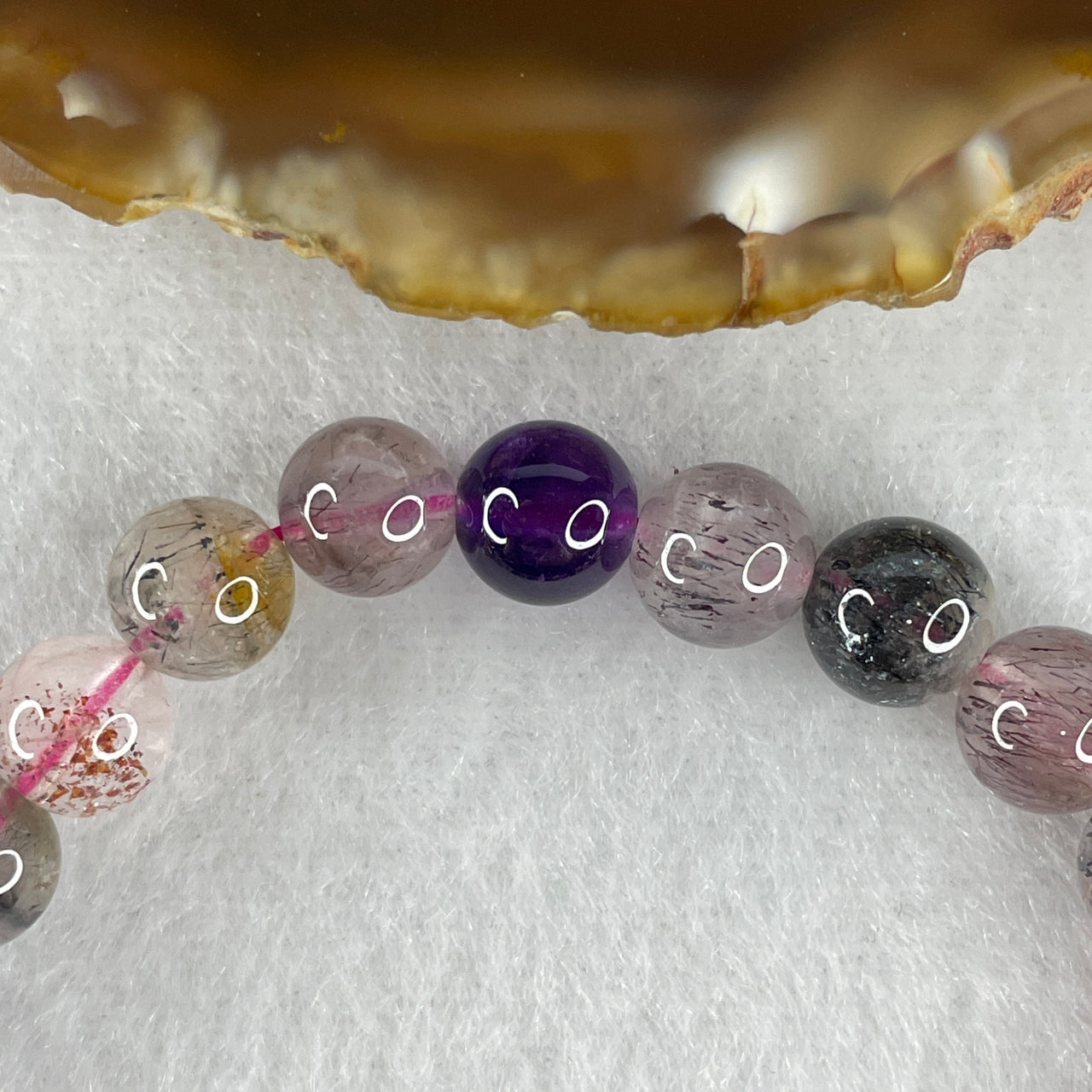 Certified Above-Average Grade Natural Super 7 Crystal Beads Bracelet | Fluid High-Clarity Elegant Strand | Authentic Sacred Seven Multi-Mineral Inclusions Quartz Spiritual Catalyst & Auric Shield Bracelet (14.99g | 15cm Length | 7.8mm | 24 Beads)