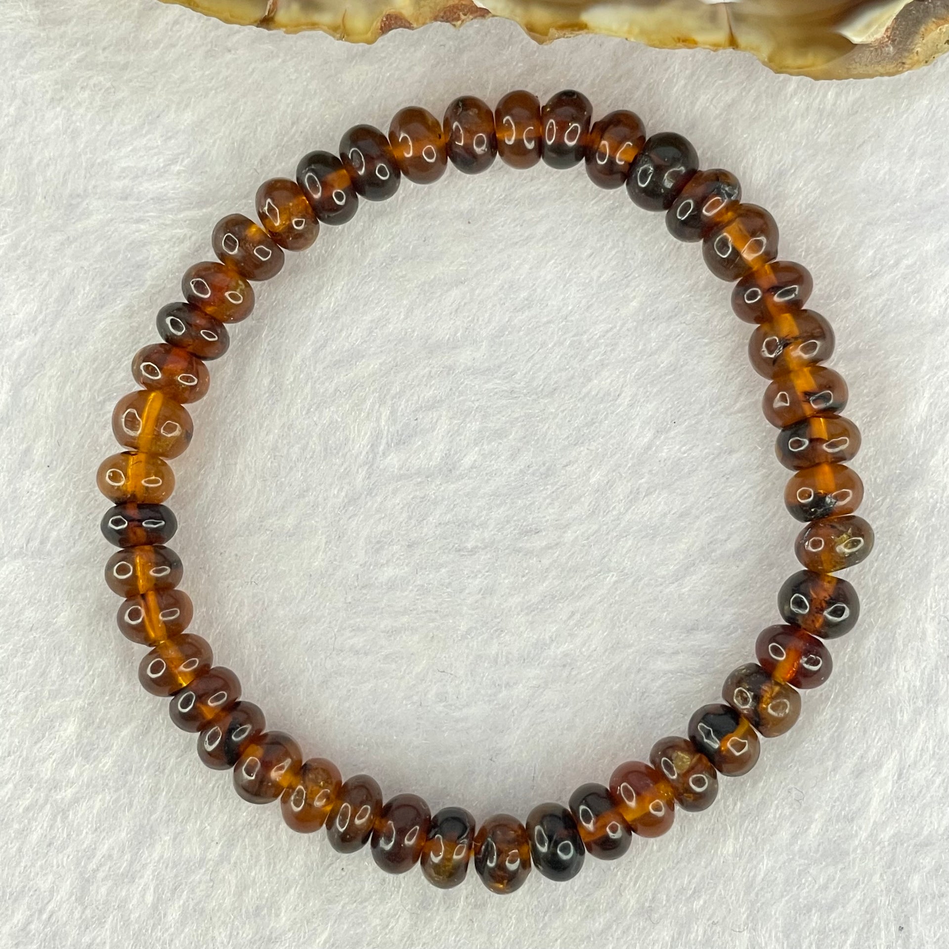 Natural Dark Brownish Yellow Medicine Amber Beads Bracelet 天然抚顺药珀手链 4.29g 14.5cm 6.5mm 43 Beads - Huangs Jadeite and Jewelry Pte Ltd
