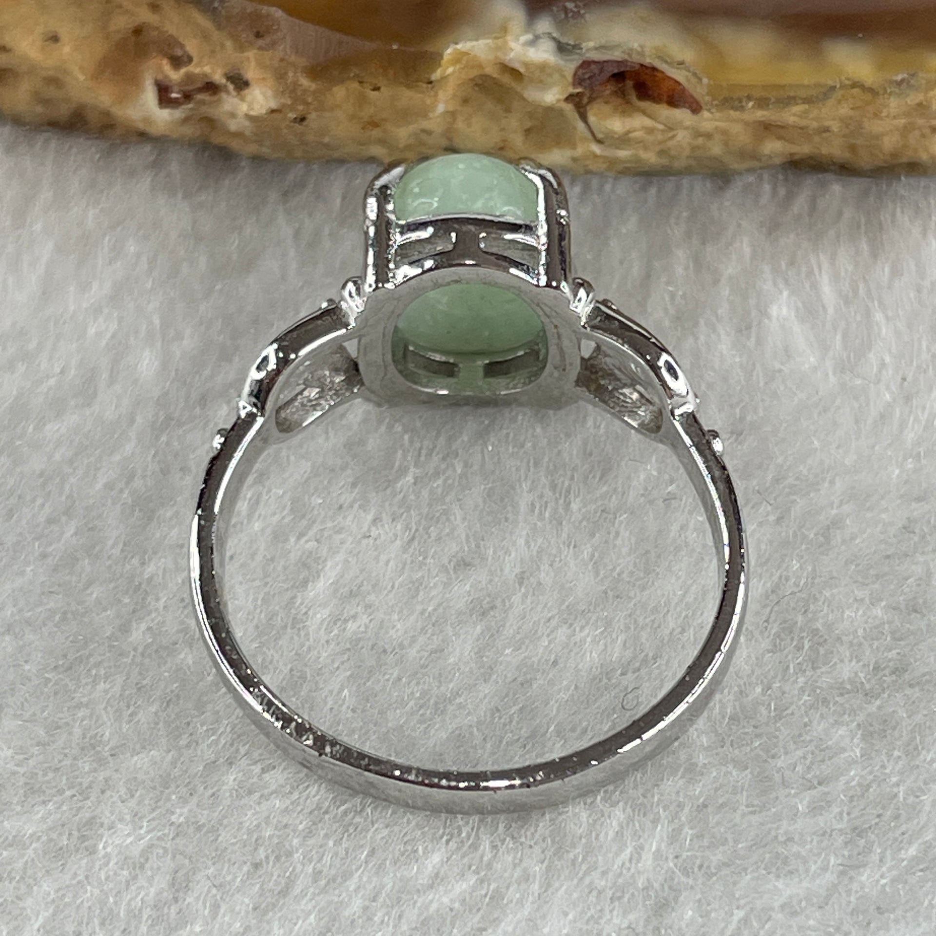Natural Type A Green Jadeite Ring in S925 Sliver 2.44g 9.6 by 7.3 by 4.5mm US 6.7 Hk 14.8 - Huangs Jadeite and Jewelry Pte Ltd