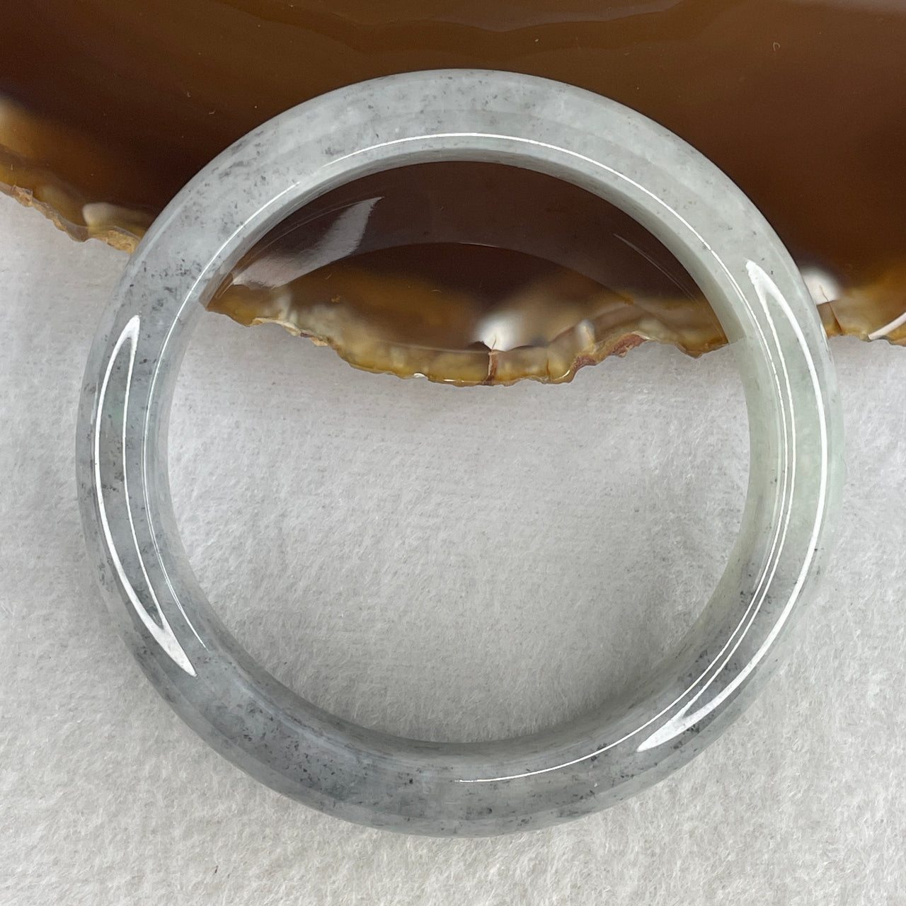 Natural Type A Translucent Multicolor Jadeite Bangle | 58.6mm Ink-Wash "Wuji" Grey & Black with Light Green | Slight External Line "Fei Cui" Round Wrist Heirloom (61.03g 13.4x8.2mm)