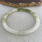 Certified Natural Type A Near White & Yellowish Green Jadeite Bangle | 60.0mm Inner Diameter (19.81g 5.2x6.8mm | External Line | Abundance & Pure Heart Harmony) - Huangs Jadeite and Jewelry Pte Ltd