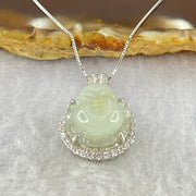 Type A Faint Green Lavender Yellow Milo Buddha with Crystals in S925 Sliver Pendant and Necklace 5.52g 13.9 by 13.9 by  7.5mm - Huangs Jadeite and Jewelry Pte Ltd