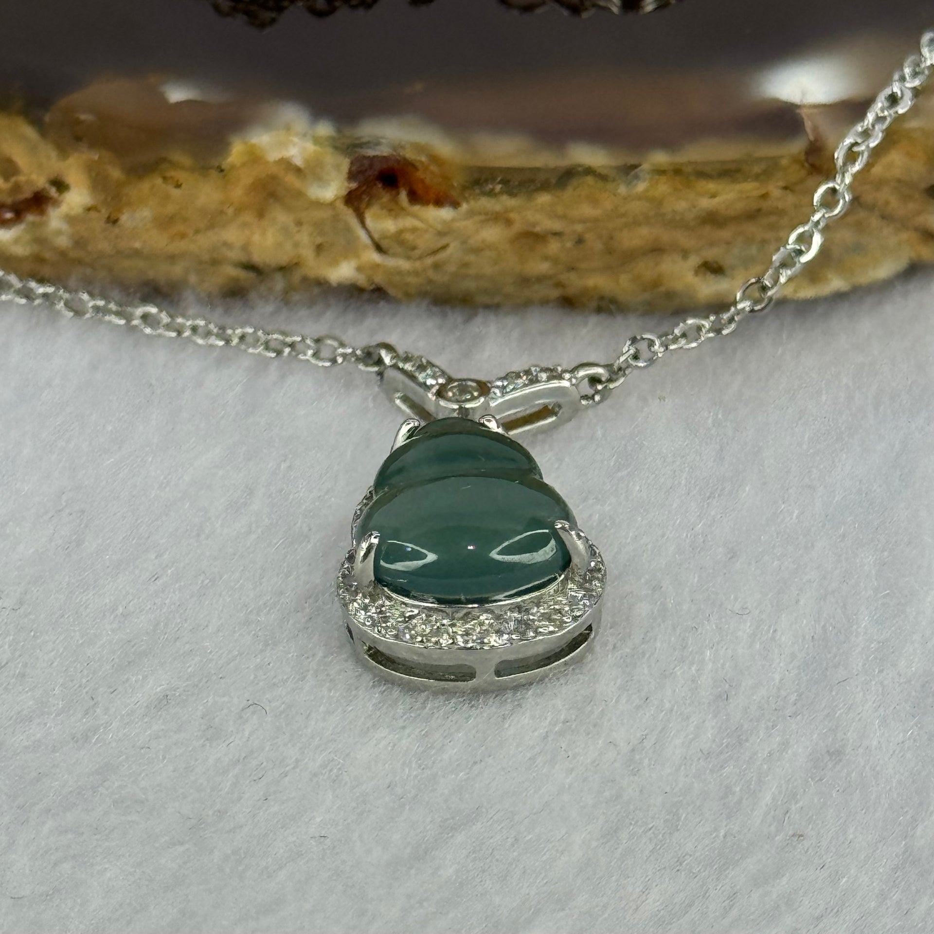 Type A Icy Blueish Green Jadeite Hulu Pendent in S925 Sliver Necklace 3.19g 11.1 by 8.2 by 2.5mm - Huangs Jadeite and Jewelry Pte Ltd
