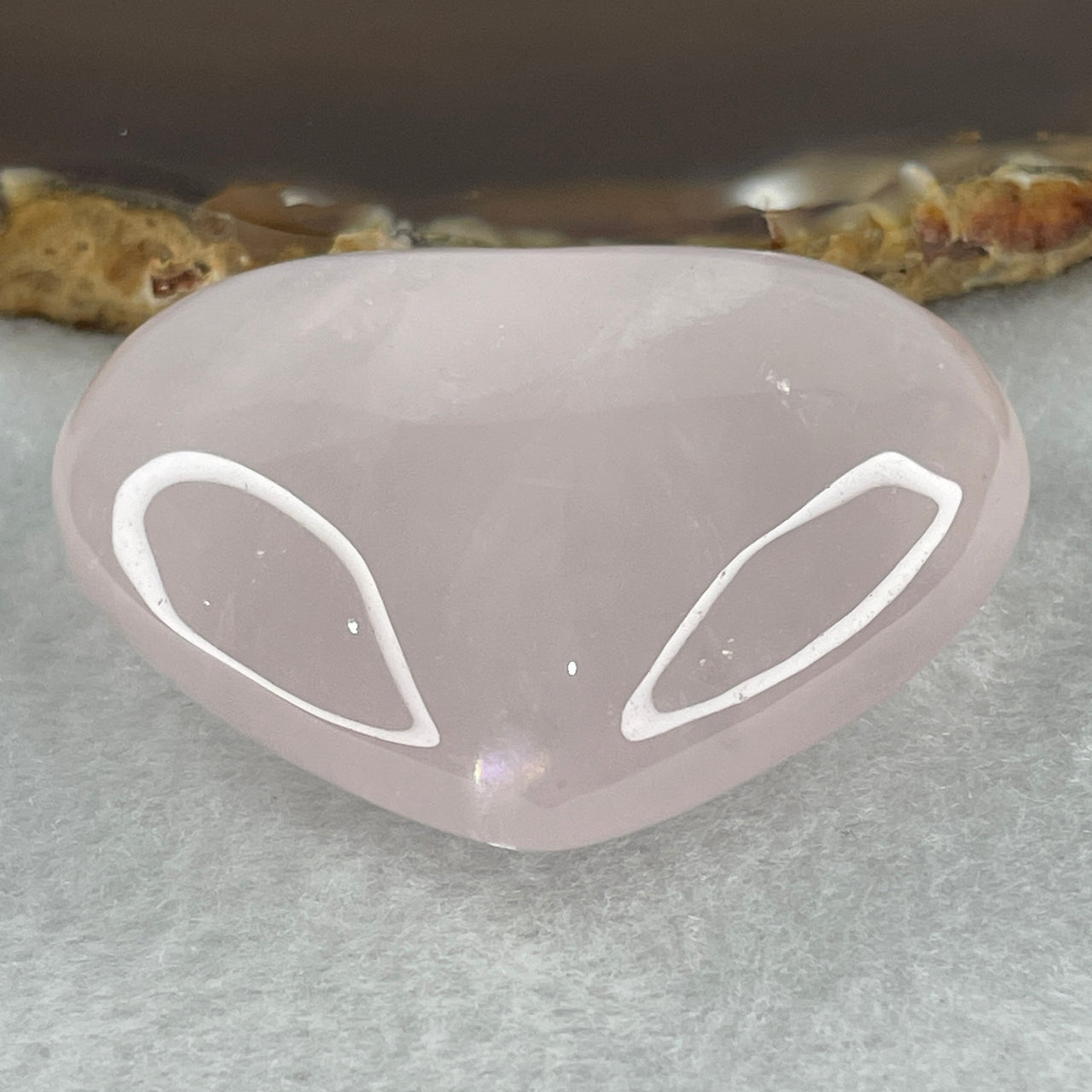 Above Average Grade Natural Rose Quartz Heart Shape Display 53.43g 41.6 by 50.0 by 18.6mm