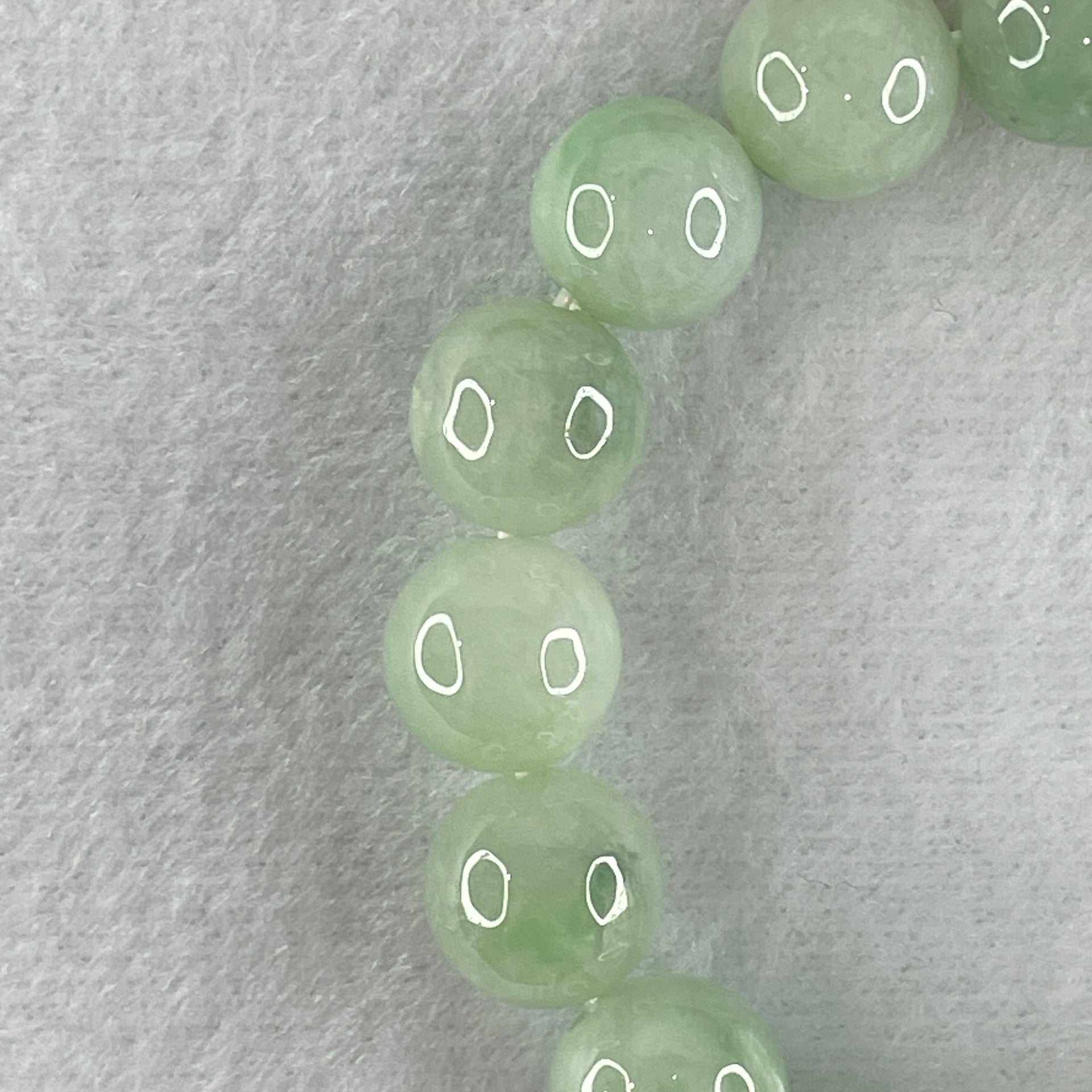 Type A Light Green Jadeite Beads Bracelet 53.65g 16cm 12.7mm 16 Beads (Slight Internal and External Lines) - Huangs Jadeite and Jewelry Pte Ltd