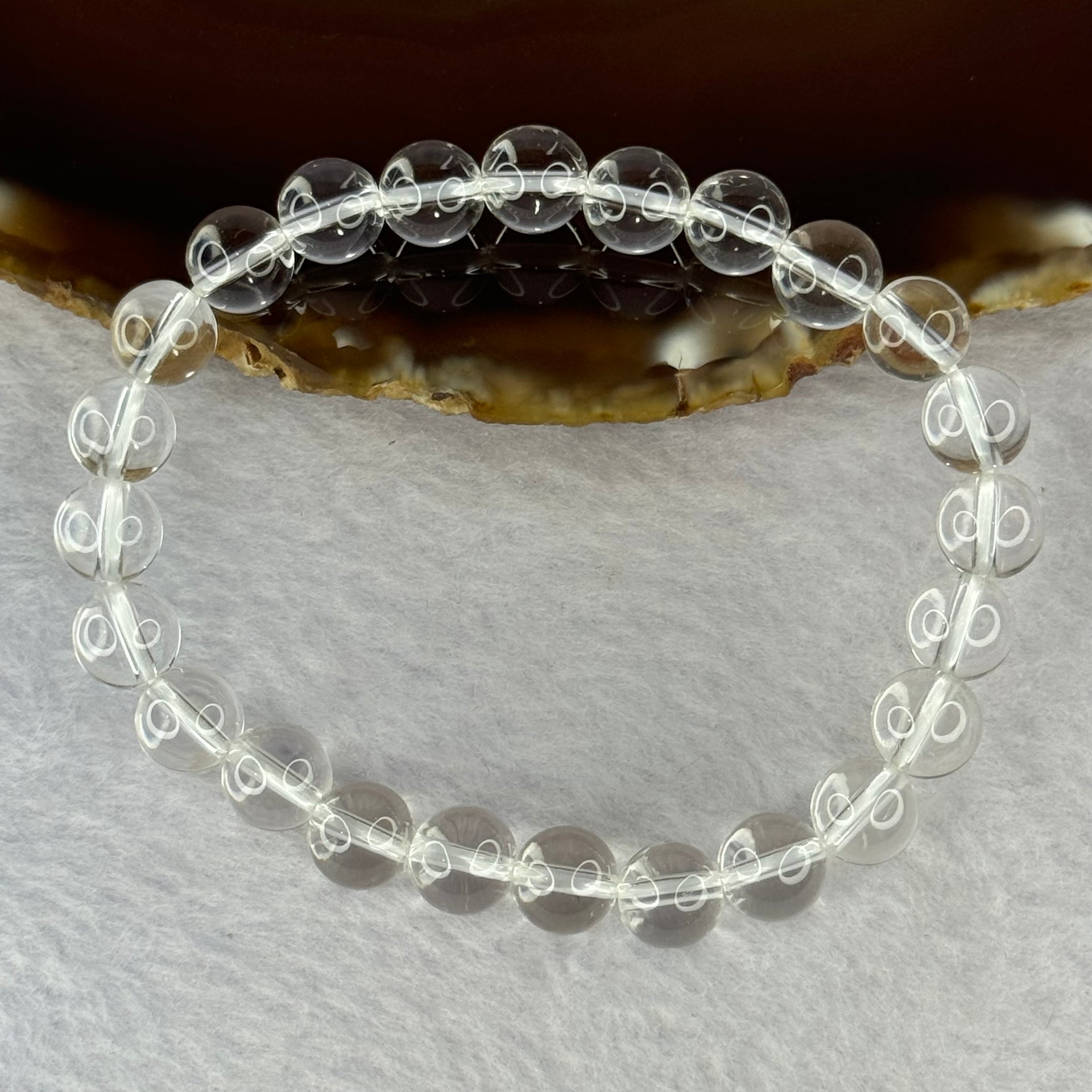 Natural Clear Quartz Bracelet 天然白水晶手链 18.56g 16.5cm 8.4mm 24 Beads - Huangs Jadeite and Jewelry Pte Ltd