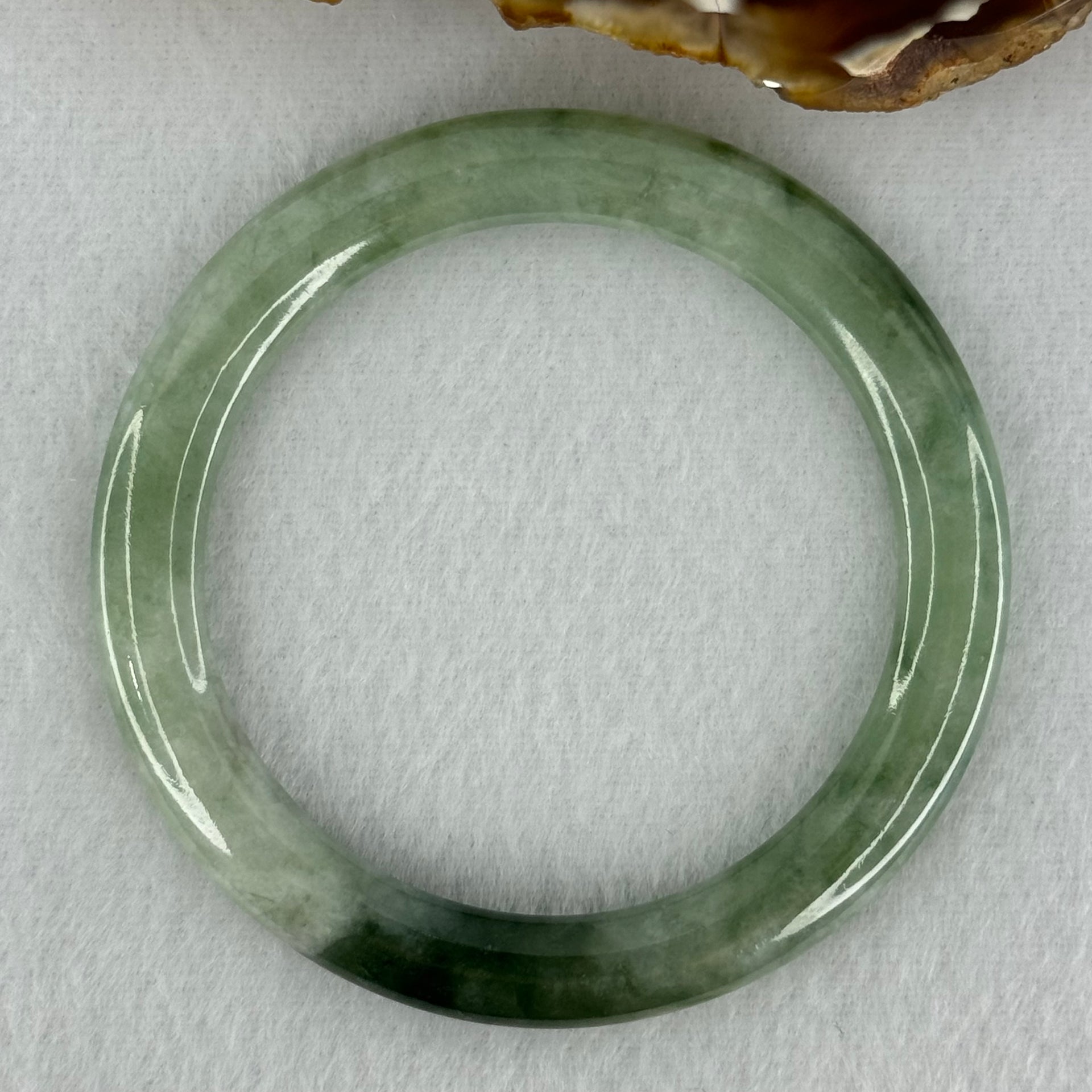 Type A Green with Dark Green  Piao Hua Jadeite Bangle Internal Diameter 51.0mm 25.68g 6.3 by 8.2mm (Slight Internal Line) - Huangs Jadeite and Jewelry Pte Ltd