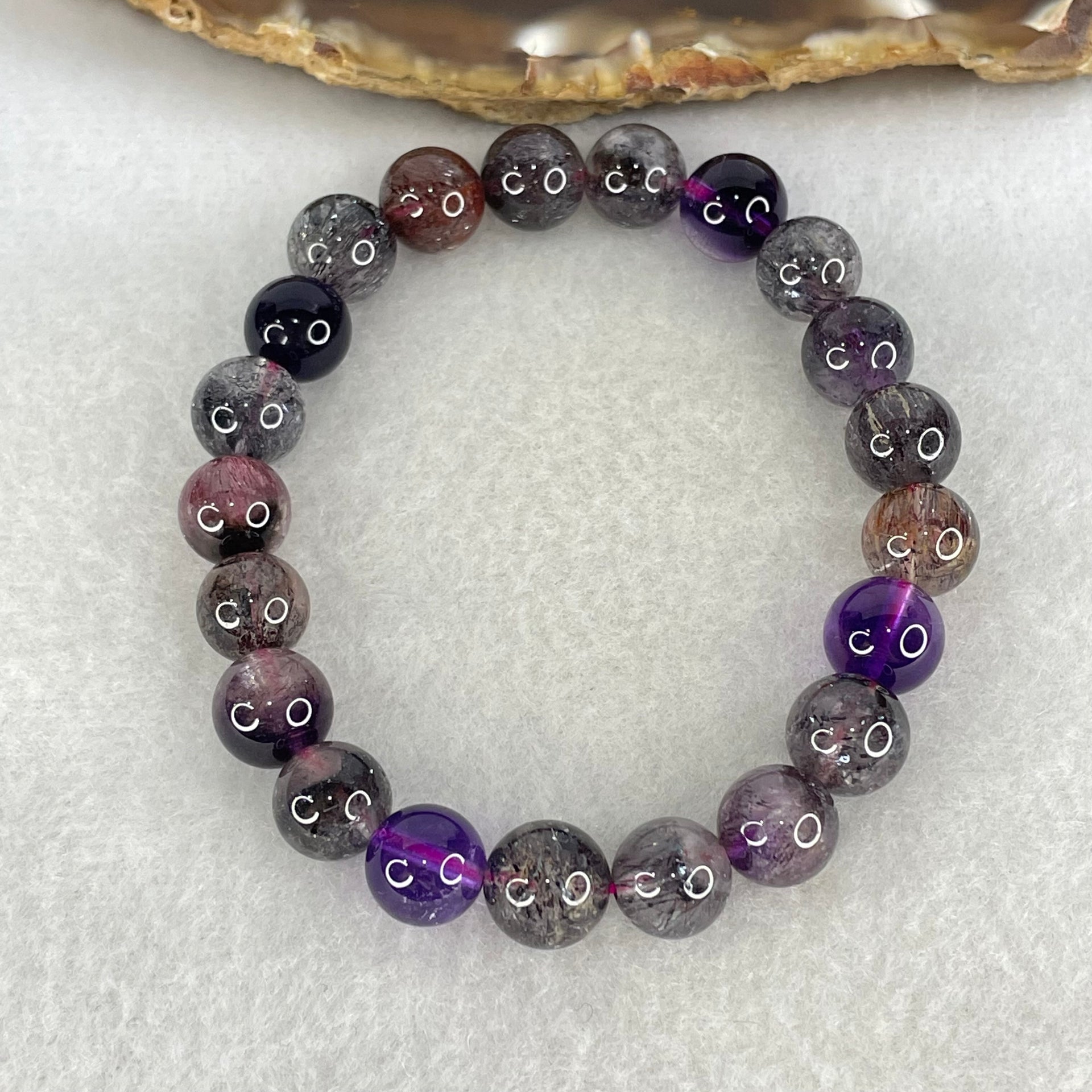 Good Grade Natural Blackcurrant Super 7 Beads Bracelet 22.74g 16cm 9.4mm 21 Beads - Huangs Jadeite and Jewelry Pte Ltd