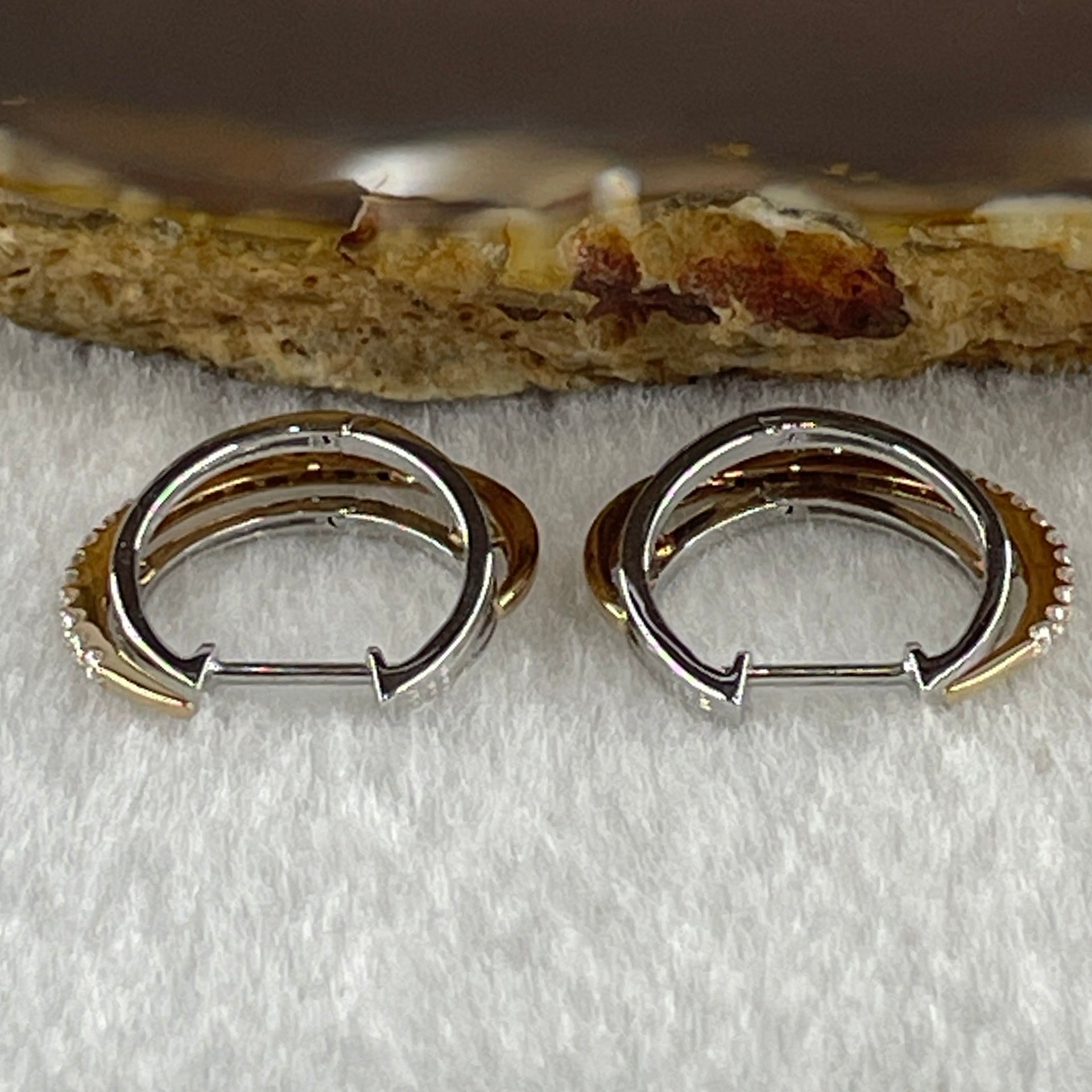 Natural Diamonds in 18K Rose and White Gold Earrings D0.15ct Total 4.2g - Huangs Jadeite and Jewelry Pte Ltd