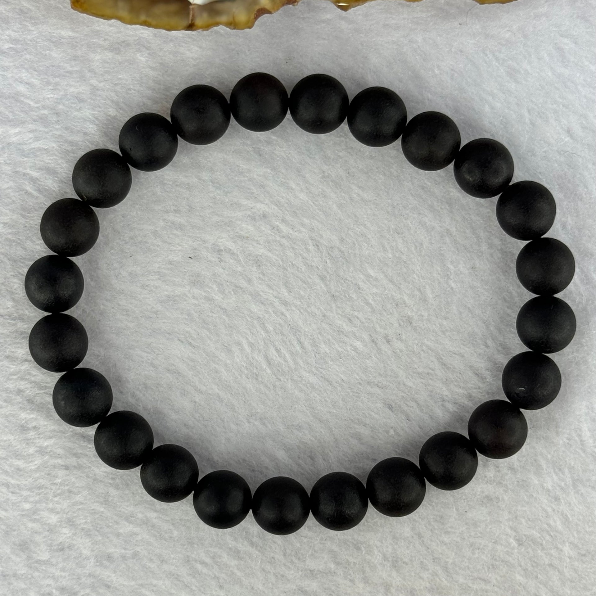 Natural Dark Matt Black Amber Beads Bracelet 天然大黑天翁琥珀手链 7.59g 17cm 8.4mm 24 Beads - Huangs Jadeite and Jewelry Pte Ltd