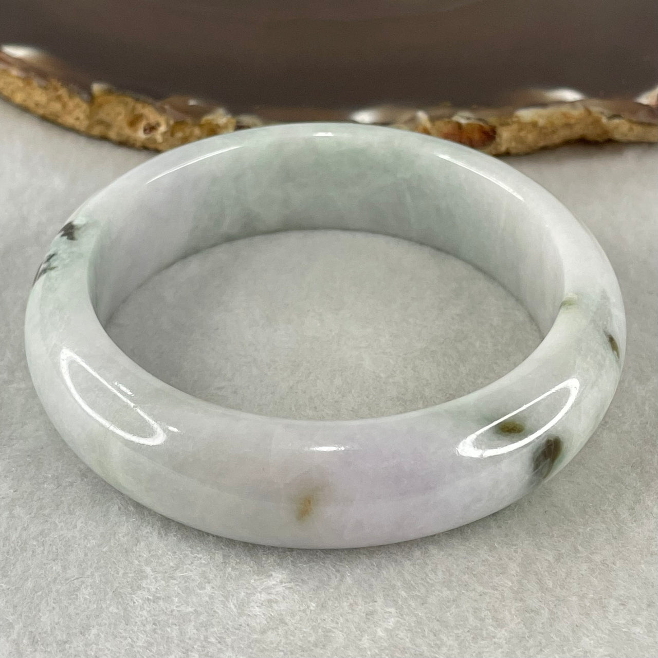 Type A Light Lavender and Light Green with Blueish Green Piao Hua Floral Jadeite Bangle 81.44g Inner Diameter 58.5mm 16.6 by 9.4mm (External and Internal Lines) - Huangs Jadeite and Jewelry Pte Ltd
