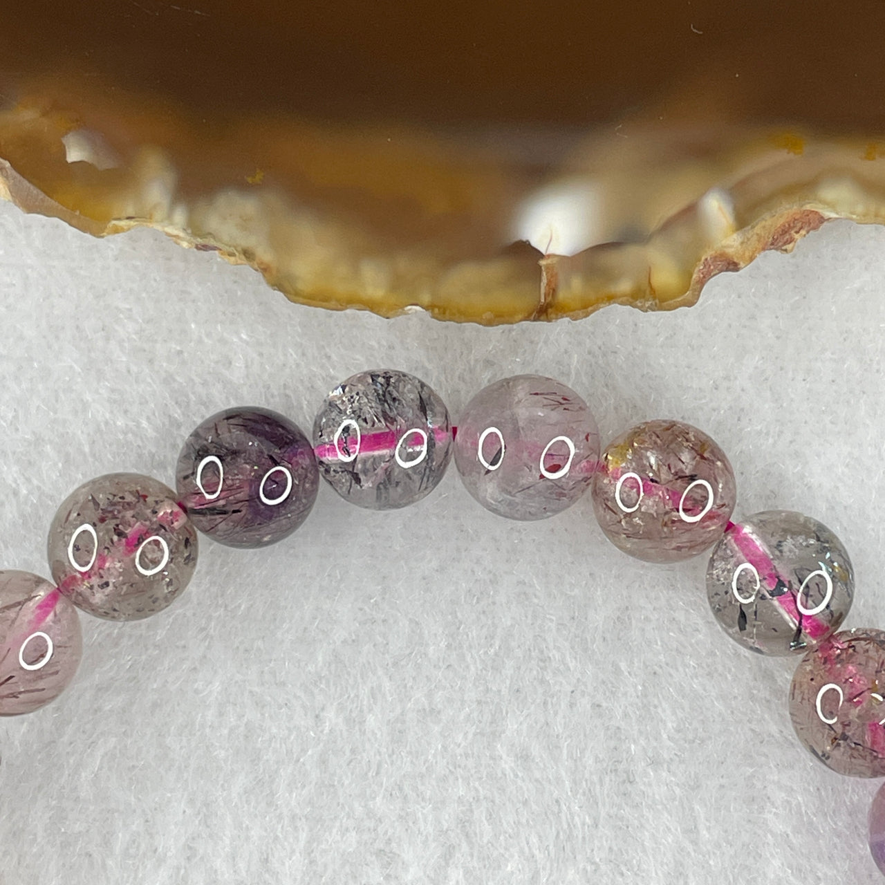 Certified Above-Average Grade Natural Super 7 Crystal Beads Bracelet | Fluid High-Clarity Showcase Strand | Authentic Sacred Seven Multi-Mineral Inclusions Quartz Spiritual Catalyst & Auric Shield Bracelet (18.16g | 16.5cm Length | 8.4mm | 24 Beads)