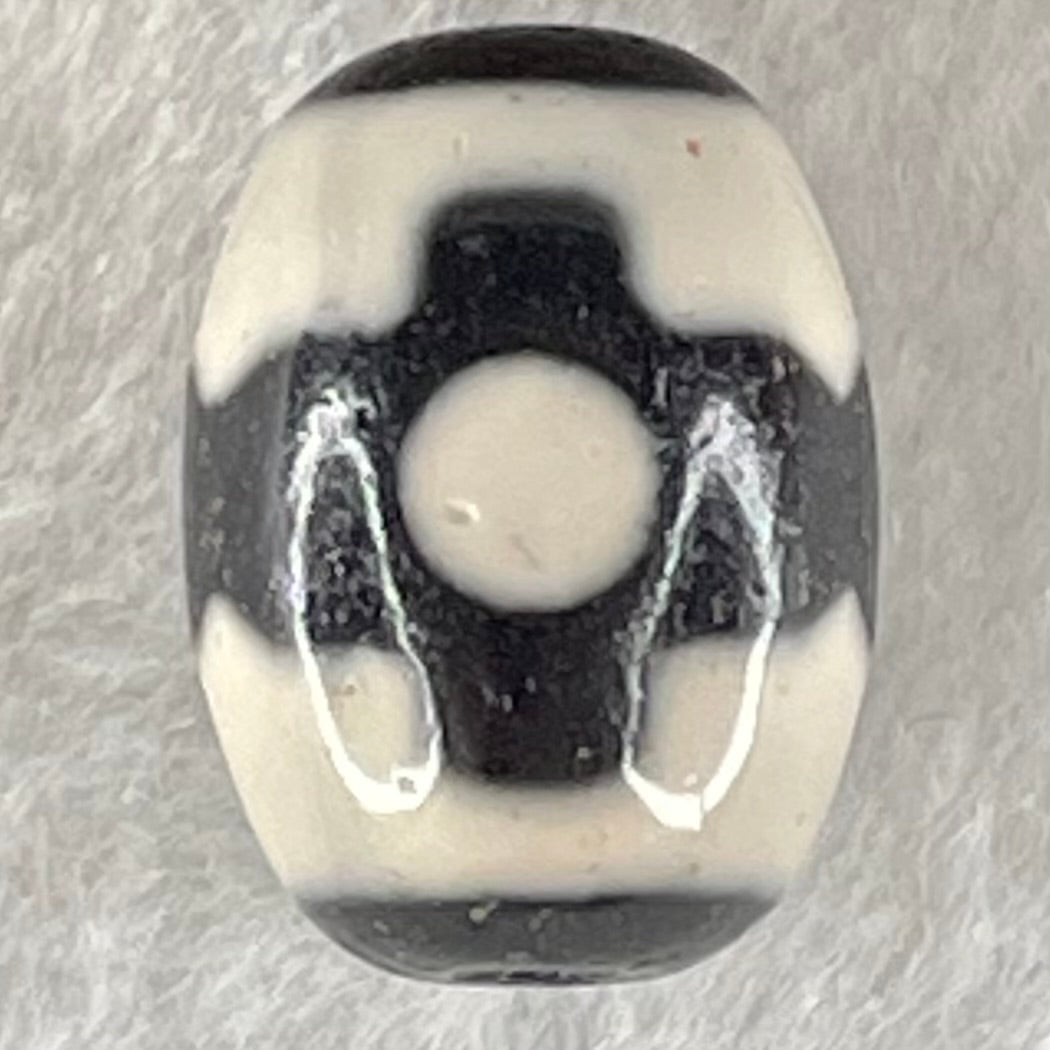 Natural Powerful Tibetan Old Oily Dark Brown With White Agate 3 Eyes Dzi Bead Heavenly Master (Tian Zhu) 三眼天诛 4.36g 17.7 by 12.9mm - Huangs Jadeite and Jewelry Pte Ltd