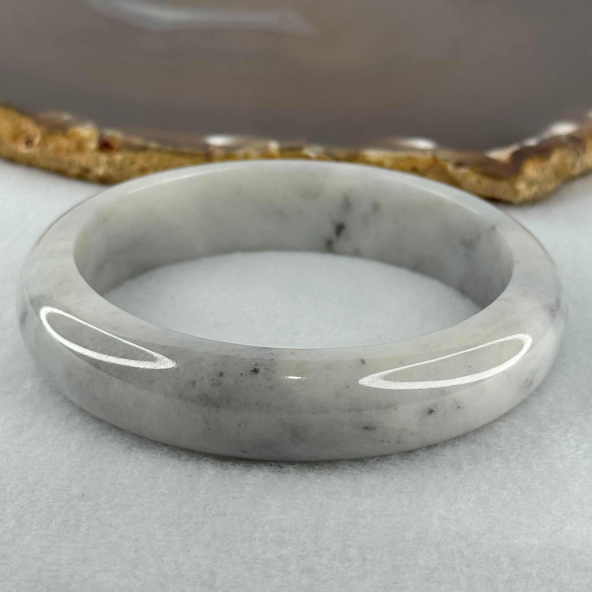 Type A Faint Green Grey Wuji Piao Hua Jadeite Bangle Internal Diameter 58.8mm 68.72g 14.6 by 8.8mm (Very Slight Internal Lines) - Huangs Jadeite and Jewelry Pte Ltd