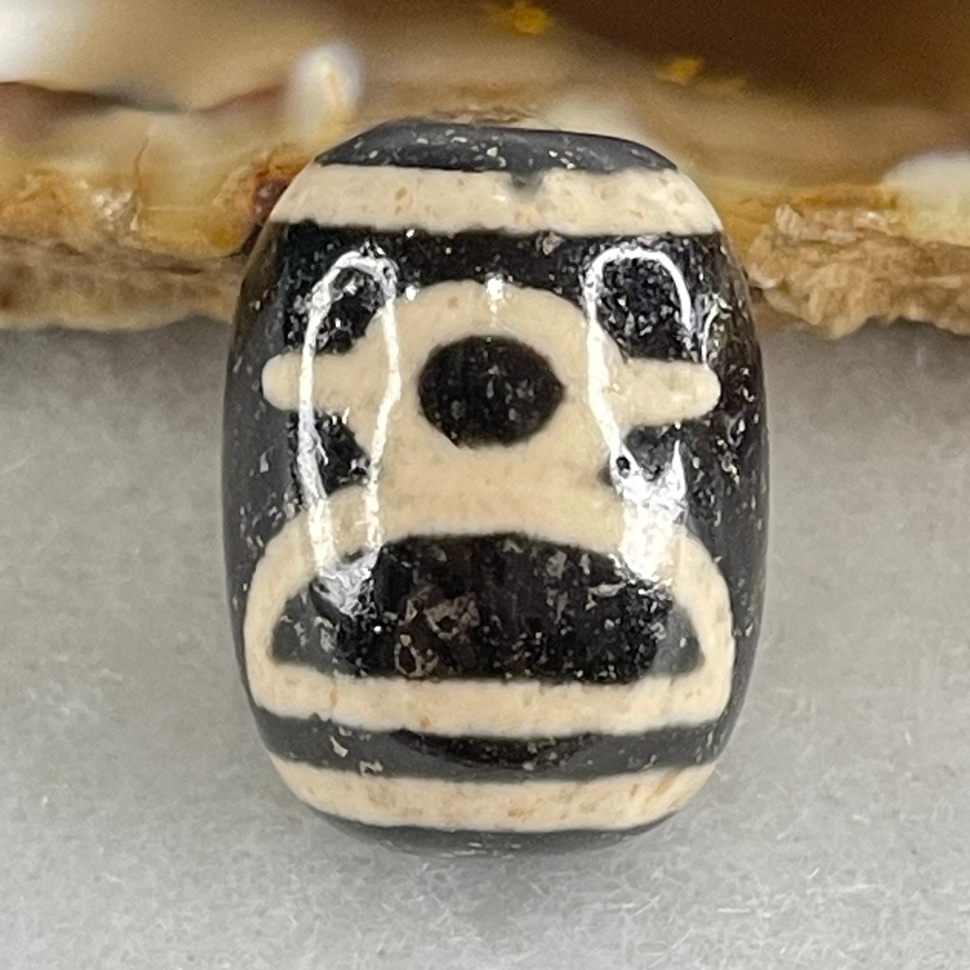 Natural Powerful Tibetan Old Oily Double Agate Cai Shen Dzi Bead Heavenly Master (Tian Zhu) 财神长天珠 4.86g 17.7 by 13.4mm - Huangs Jadeite and Jewelry Pte Ltd