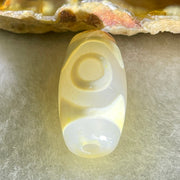 Natural Powerful Tibetan Old Oily Agate 3 Eyes Dzi Bead Heavenly Master (Tian Zhu) 三眼天诛 3.10g 19.9 by 10.4mm - Huangs Jadeite and Jewelry Pte Ltd