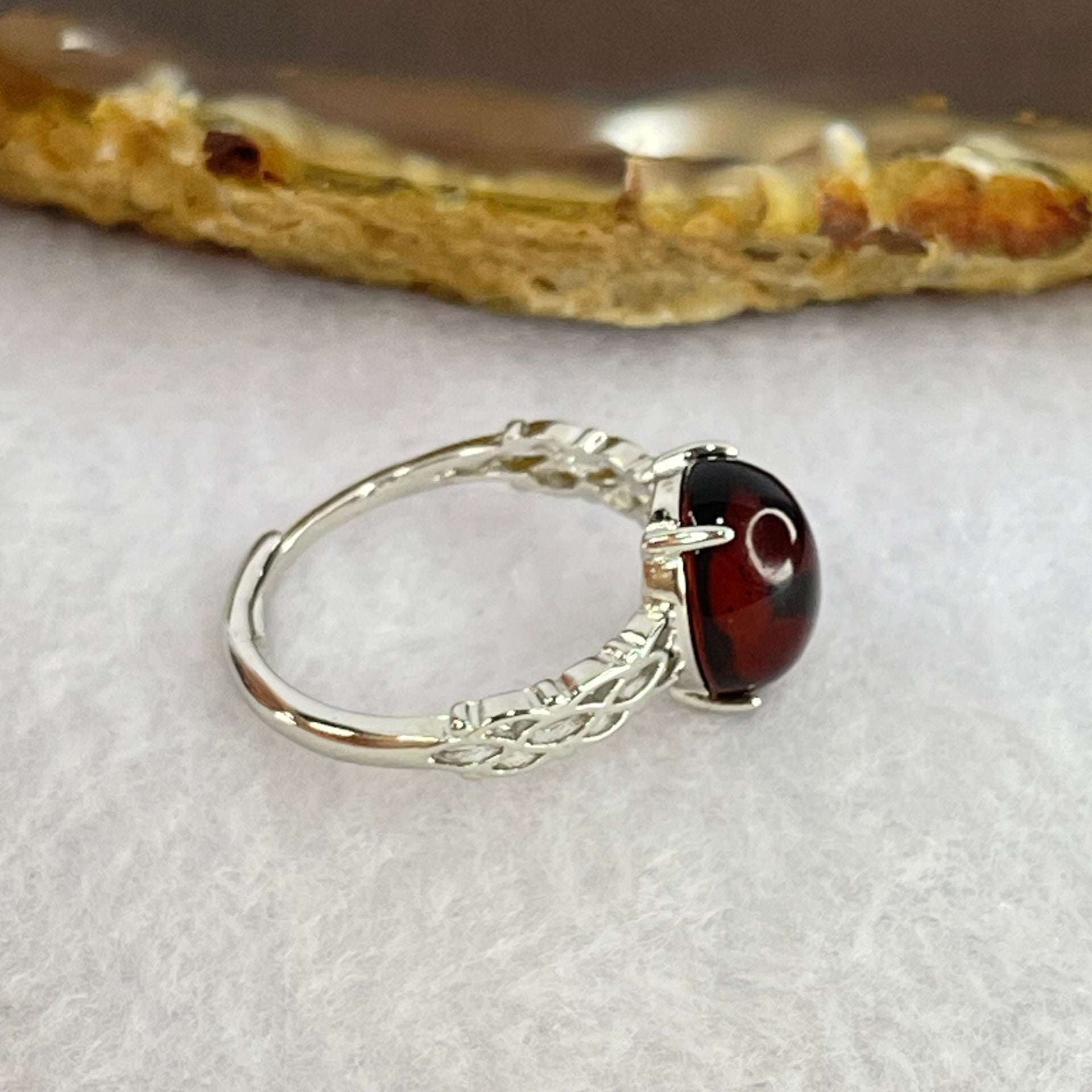 Natural Blood Red Amber in S925 Sliver Ring 1.55g 10.2 by 8.5 by 6.0mm - Huangs Jadeite and Jewelry Pte Ltd
