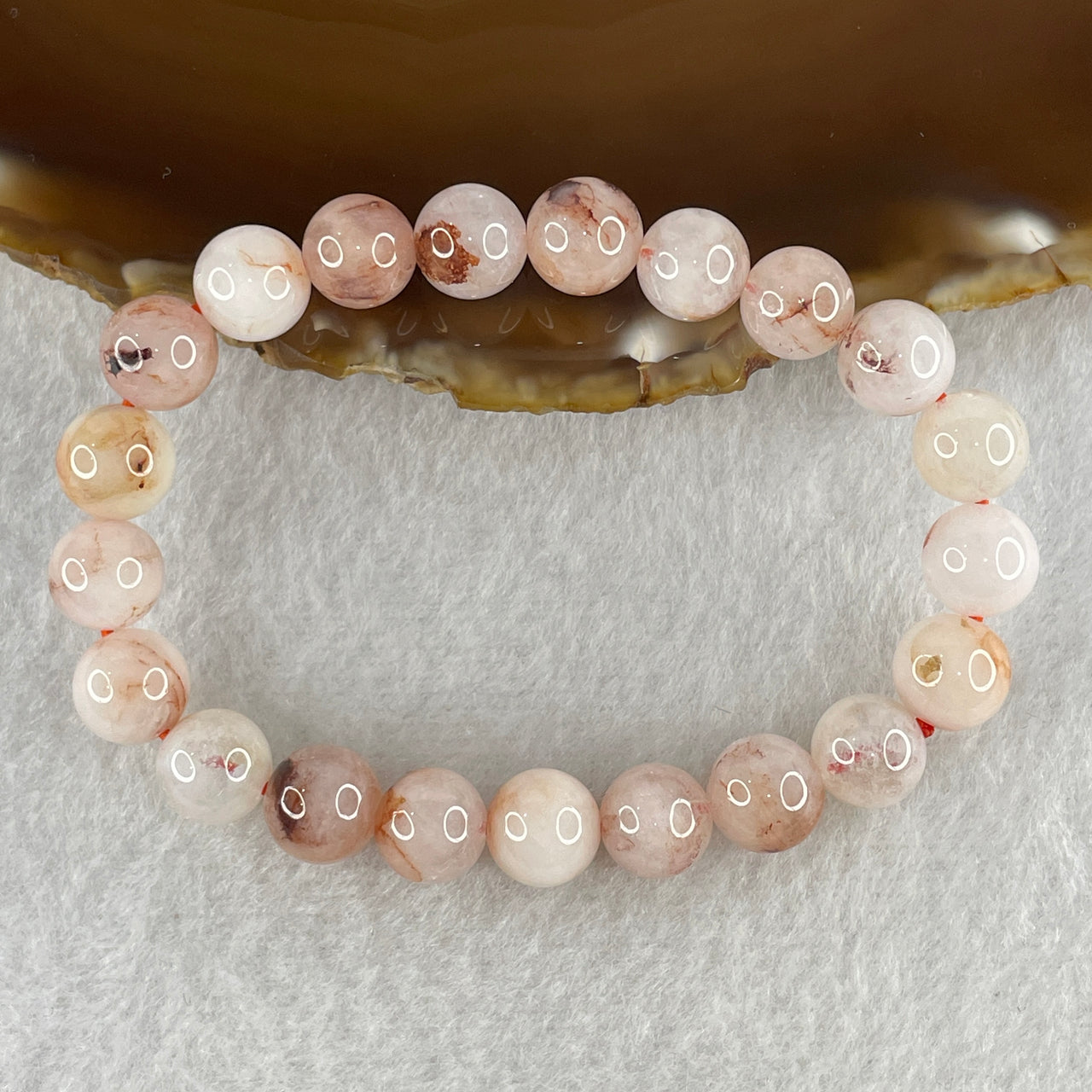 Natural Pinky Ferruginous Quartz Beads Bracelet 22.03g 15.5cm 9.4mm 21Beads
