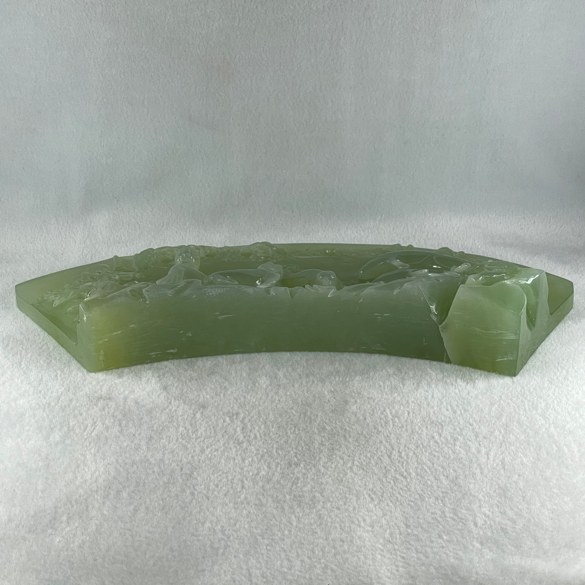 Natural Semi Icy Green Serpentine 3 Seals with Double Whales on Shan Shui with Stone Stand Display  3,486.0g 326.0 by 50.0 by 210.0mm - Huangs Jadeite and Jewelry Pte Ltd