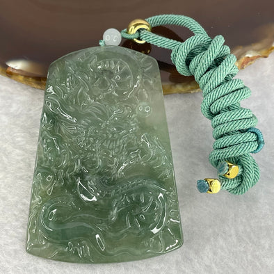 Type A ICY Light Dark Green Jadeite Dragon Pendent 32.71g 65.0 by 44.2 by 5.8mm - Huangs Jadeite and Jewelry Pte Ltd