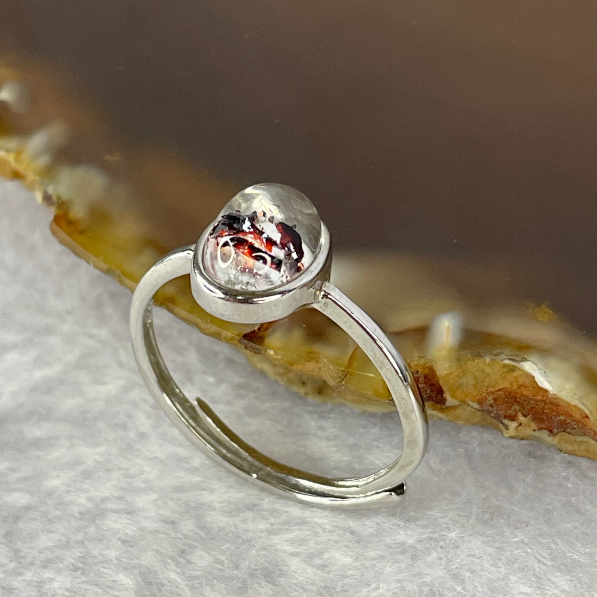 Above Average Grade Natural Super 7 Crystal in 925 Sliver Ring (Adjustable Size) 天然超级七水晶 925 银戒指（可调节尺寸) 1.48g 8.2 by 6.0 by 4.1mm - Huangs Jadeite and Jewelry Pte Ltd