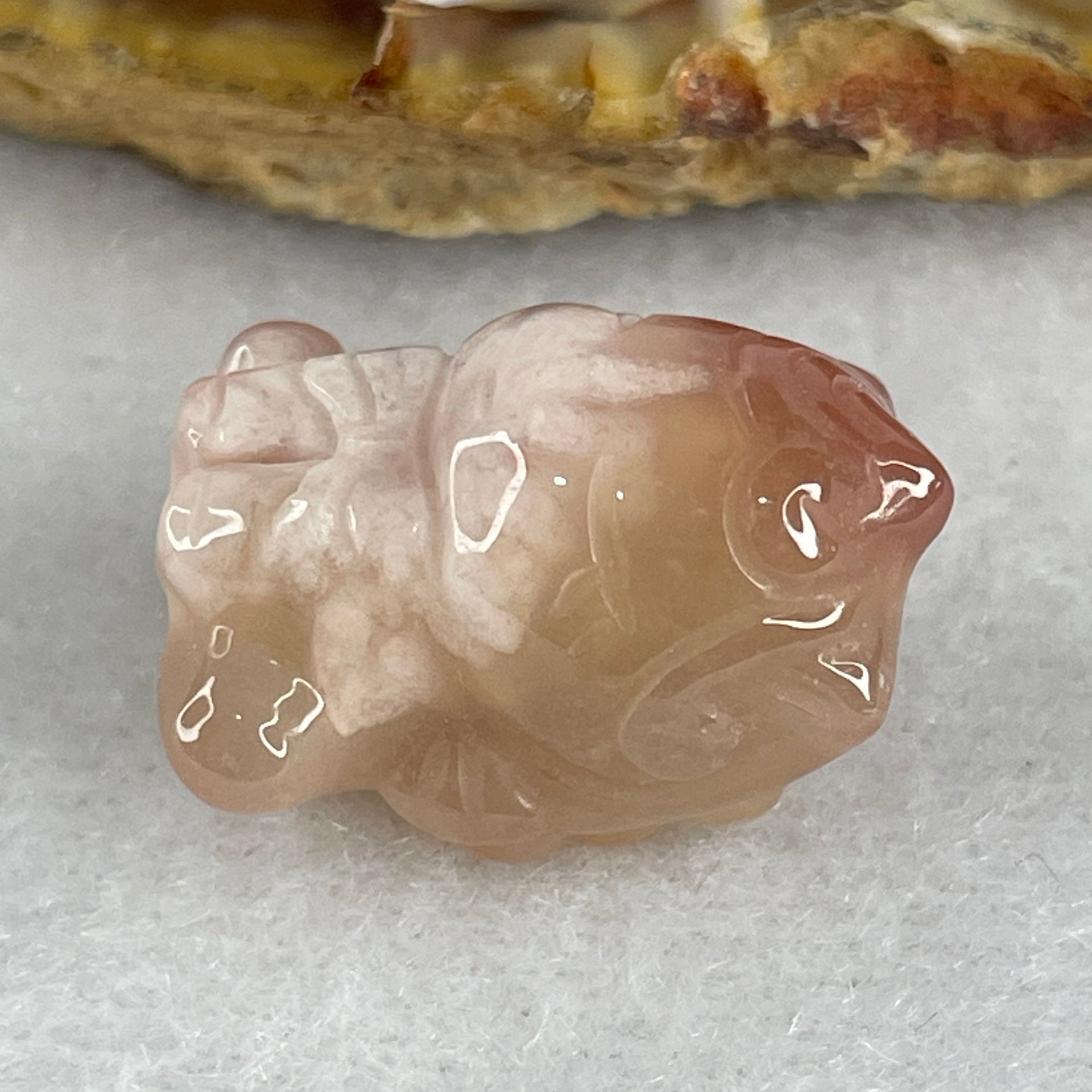 Natural Pink Flower Agate Unicorn Charm 5.69g 21.0 by 15.7 by 14.6mm - Huangs Jadeite and Jewelry Pte Ltd