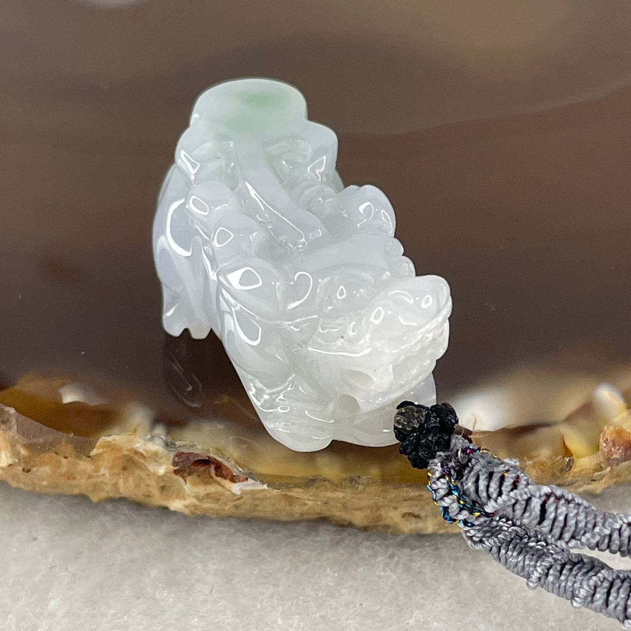 Natural Type A Lavender Jadeite Pixiu Pendant | 29.1mm Carved Jade Wealth Beast Mythical Protection Amulet (11.09g 14.3x11.9mm)