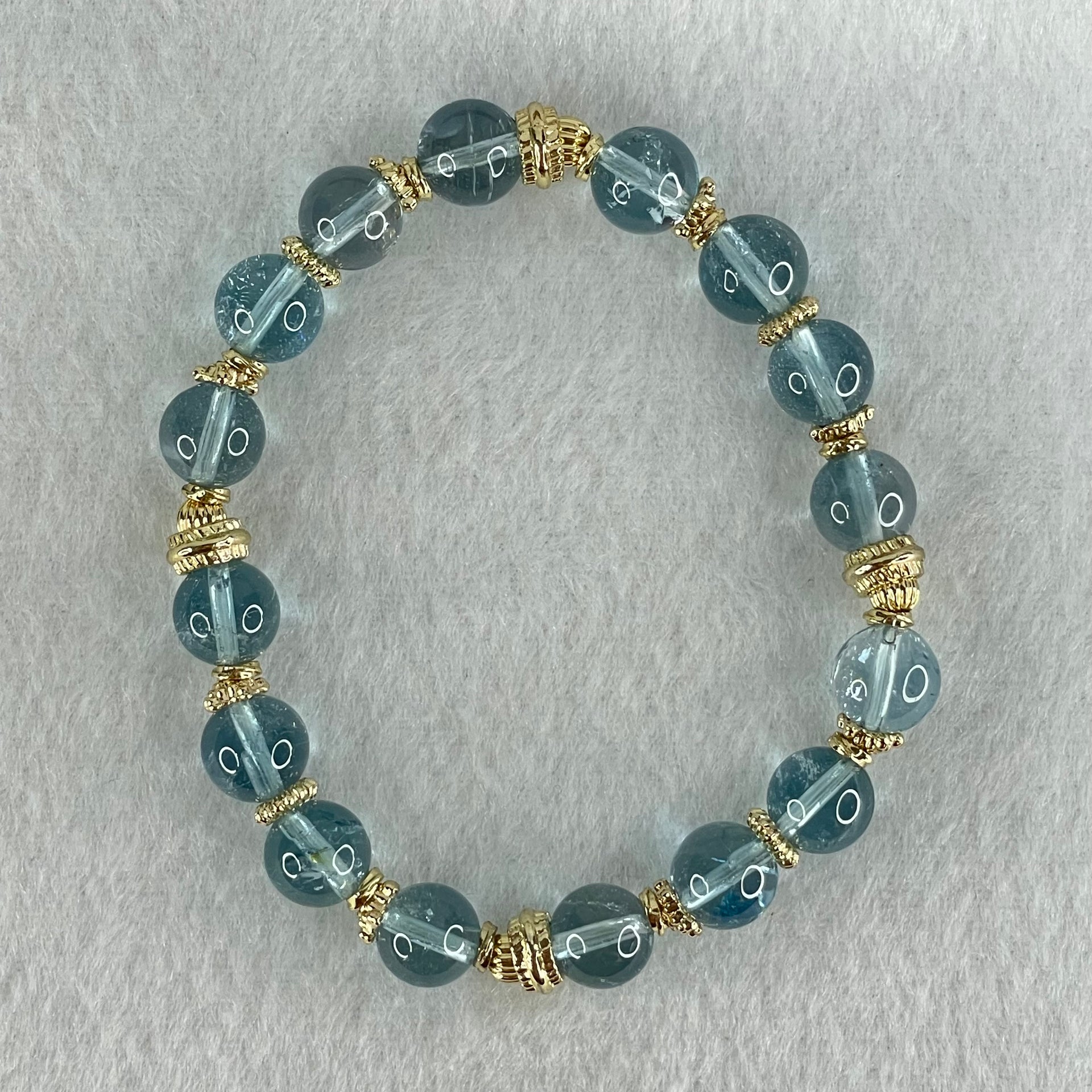 Good Grade Natural Blue Topaz Beads Bracelet 26.61g 16cm 8.8mm 16 Beads - Huangs Jadeite and Jewelry Pte Ltd