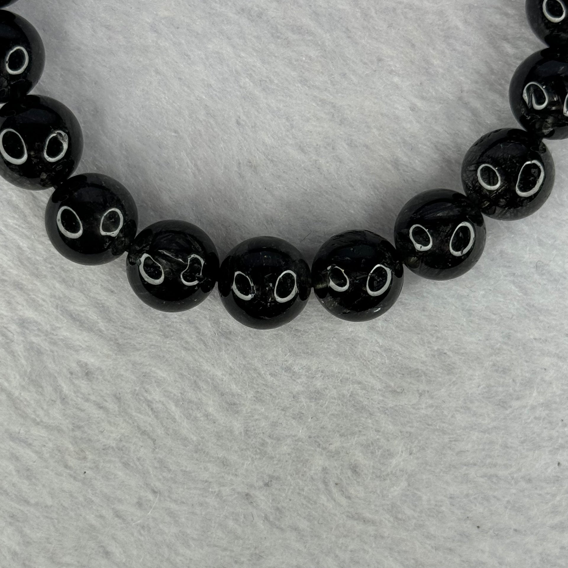 Natural Black Rutilated Quartz Beads Bracelet 天然黑发水晶手链 28.09g 16cm 10.4mm 19 Beads - Huangs Jadeite and Jewelry Pte Ltd
