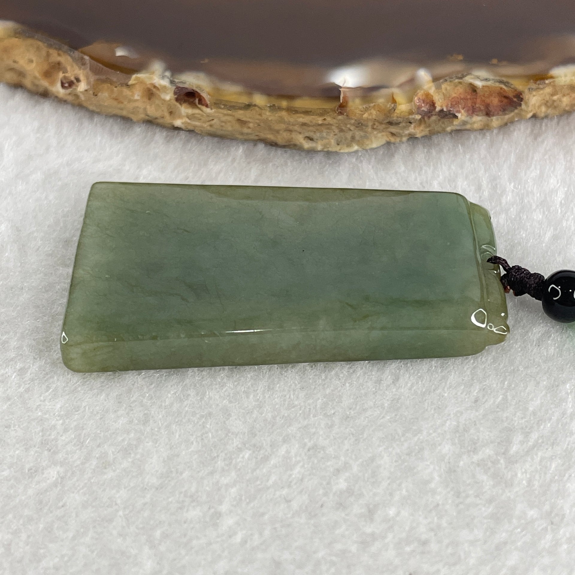 Natural Type A Green with Yellowish Jadeite Wu Shi Pai Pendant 20.75g 45.6 by 25.5 by 5.9mm - Huangs Jadeite and Jewelry Pte Ltd