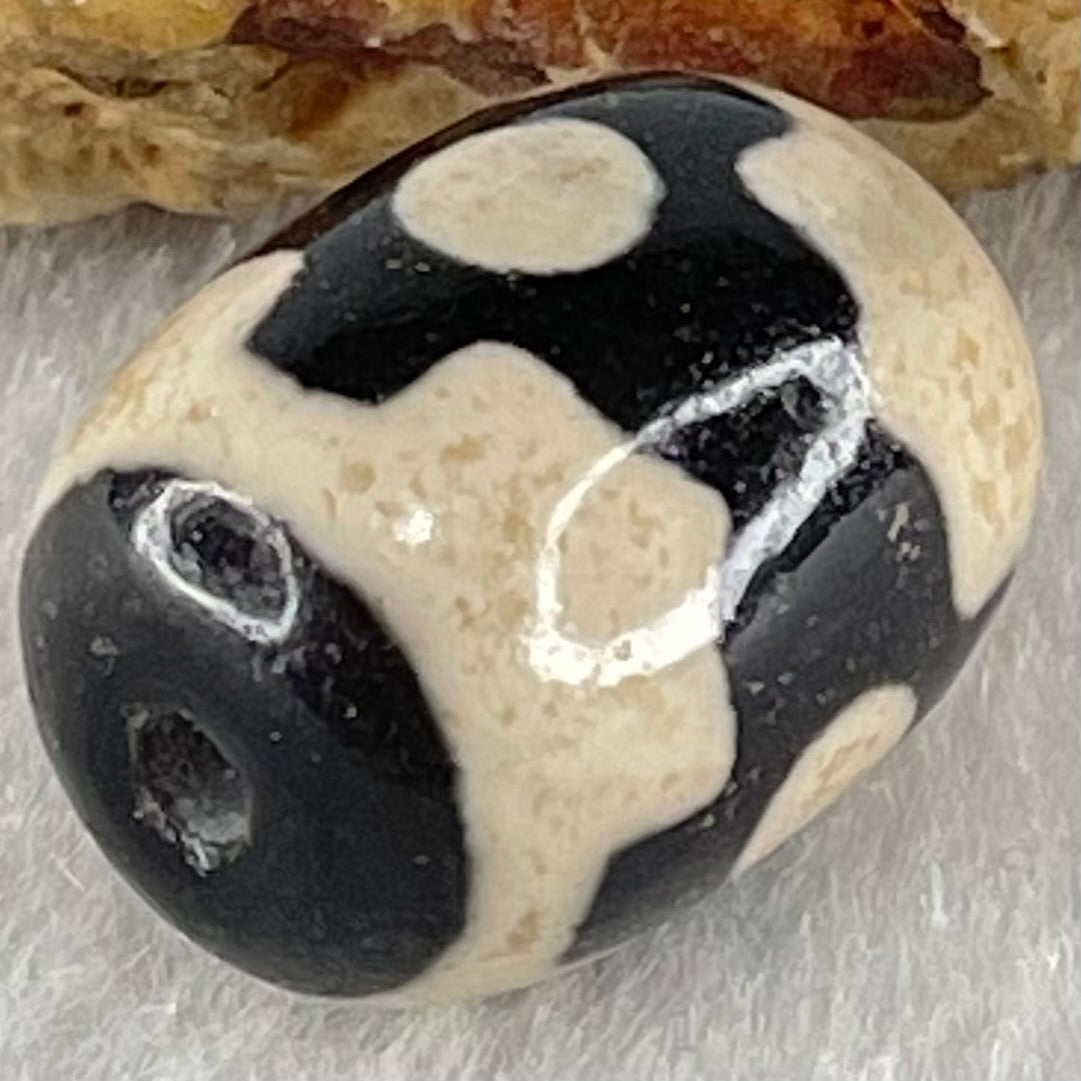Natural Powerful Tibetan Old Oily Dark Brown With White Agate 3 Eyes Dzi Bead Heavenly Master (Tian Zhu) 三眼天诛 4.91g 17.6 by 13.7mm - Huangs Jadeite and Jewelry Pte Ltd
