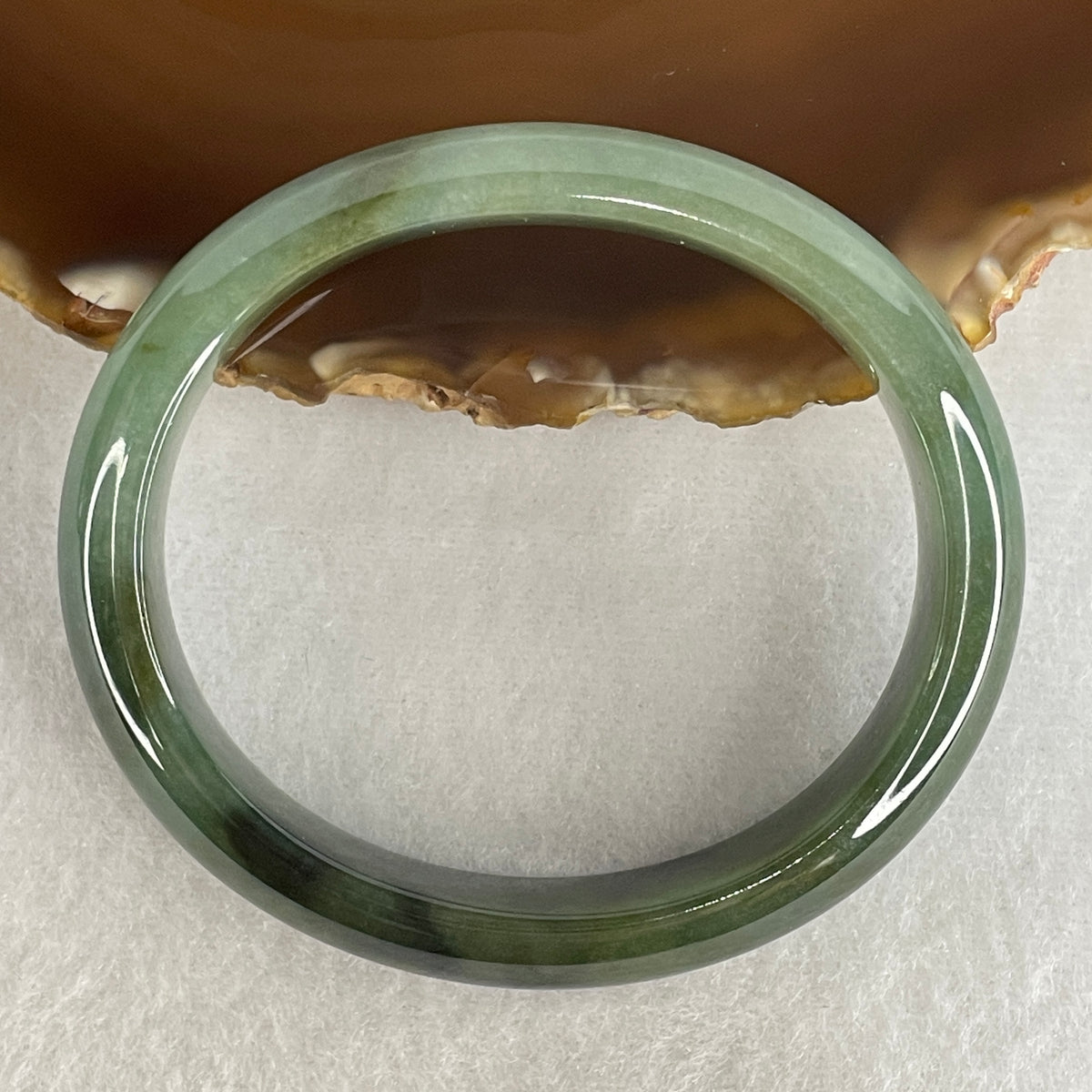 Certified Natural Type A Dark Blueish-Green & Wuji Black Piao Hua Jadeite Oval Bangle | (45.44g | 55.4mm Inner Diameter | 12.9mm x 7.0mm | Close to Perfect | Synergy, "Wuji" Spatial Shield & Feng Shui Wealth Guard Anchor)