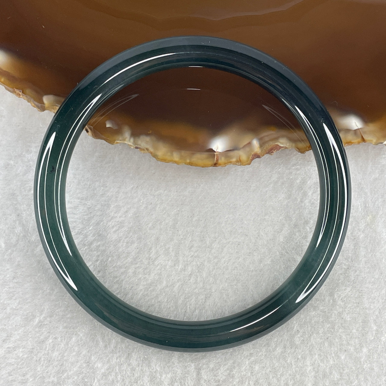 Natural Type A Semi-Icy Dark Blueish-Green Jadeite Bangle | 59.3mm Elegant Thin Round Silhouette | "Perfect" Grade Premium Translucent "Lan Shui" Wrist Heirloom (27.52g 6.8x7.7mm)