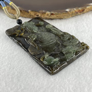 Natural Type A Dark Brown with Blueish Green Jadeite Cai Shen Ye God of Fortune Pendant 69.83g 73.2 by 47.9 by 9.0mm - Huangs Jadeite and Jewelry Pte Ltd