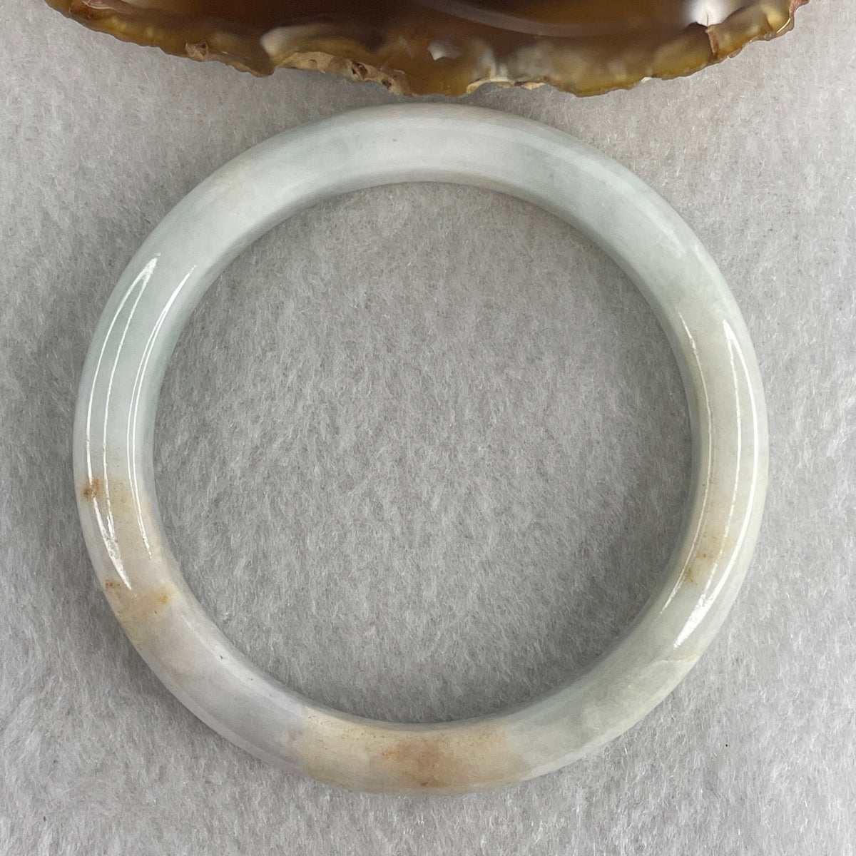 Natural Type A Light Lavender with Green and Brownish Piao Hua Jadeite Flat Ding Dang Bangle 39.14g Inner Diameter 54.5mm 10.2 by 7.2mm (Slight External Rough) - Huangs Jadeite and Jewelry Pte Ltd