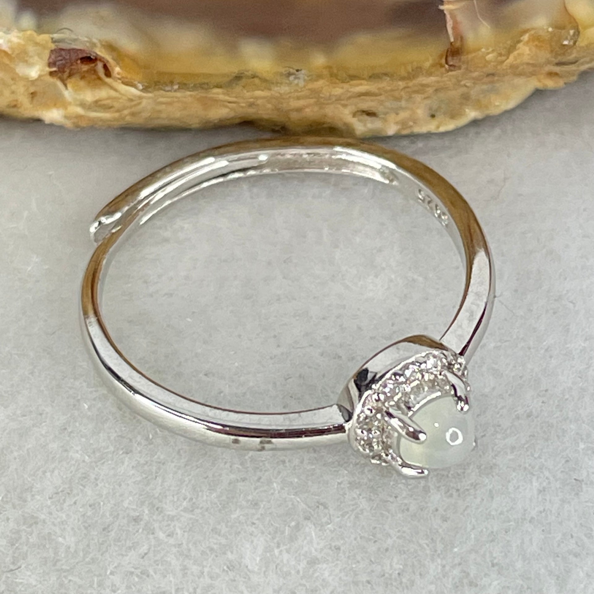 Type A Semi Icy Lavender Cabochon Jadeite in S925 Sliver Ring (Adjustable Size) 1.26g 3.5 by 3.0mm - Huangs Jadeite and Jewelry Pte Ltd