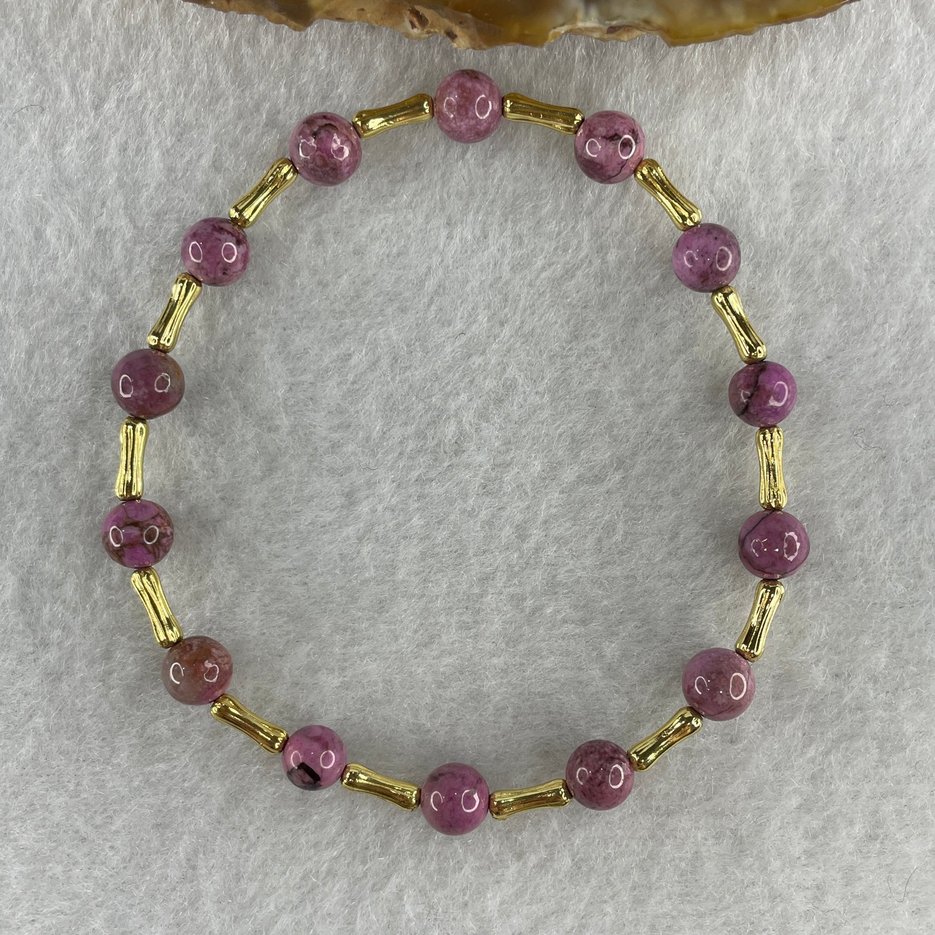 Natural Lepidolite Beads Bracelet with Charms 5.57g 15cm 6.1mm 14Beads - Huangs Jadeite and Jewelry Pte Ltd
