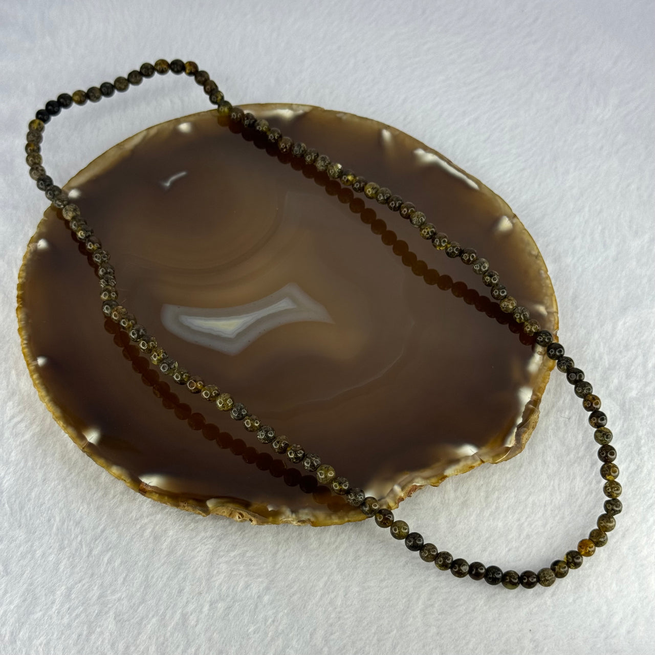 Natural Dark Brown Flower Amber Beads Elastic Necklace 7.50g 50cm 5.2mm 107 Beads - Huangs Jadeite and Jewelry Pte Ltd