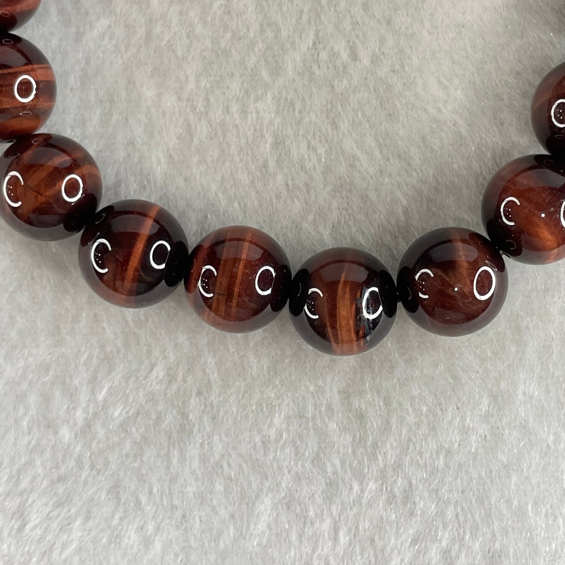 Natural Red Tiger's Eye Quartz Beads Bracelet 29.32g 16cm 10.4mm 19 Beads - Huangs Jadeite and Jewelry Pte Ltd