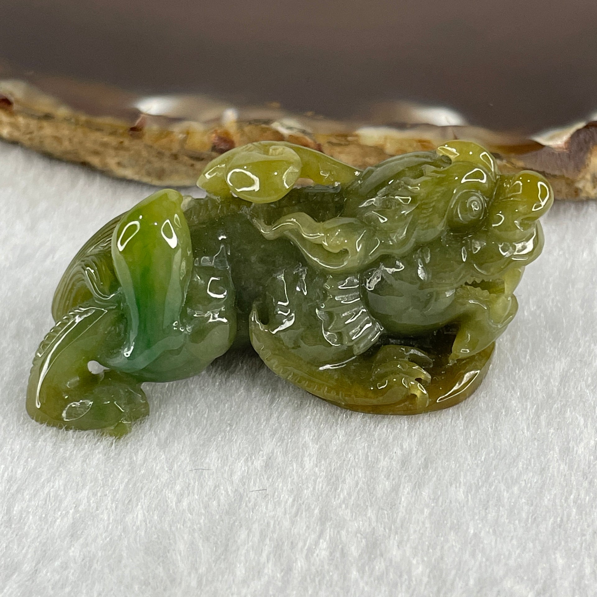 Grand Master Type A Yellow with Blueish Green Jadeite Pixiu Pendant 38.92g 50.7 by 24.3 by 24.7mm - Huangs Jadeite and Jewelry Pte Ltd