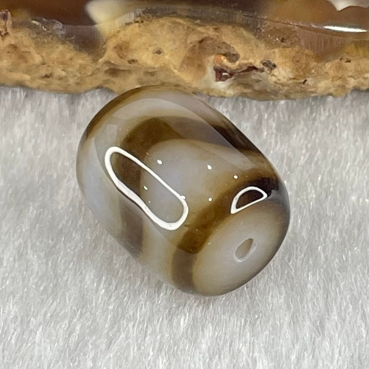Natural Powerful Tibetan Old Oily Dark and Light Brown Agate Tiger Tooth Daluo Dzi Bead Heavenly Master (Tian Zhu) 2.84g 13.6 by 11.0mm - Huangs Jadeite and Jewelry Pte Ltd