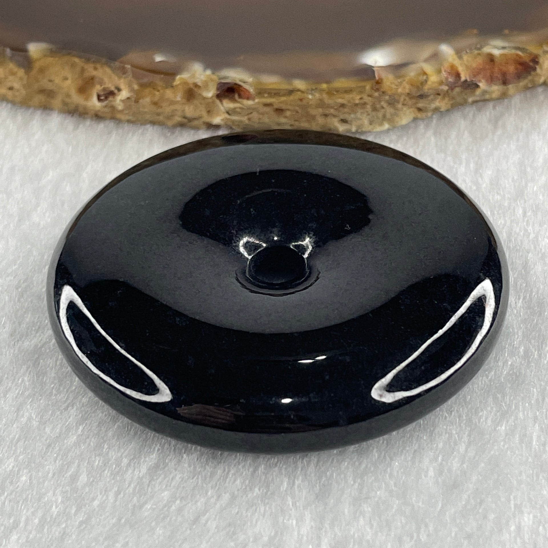 Type A Opaque Black Omphacite Jadeite Ping An Kou Donut Pendant 52.09g 50.3 by 9.8mm - Huangs Jadeite and Jewelry Pte Ltd