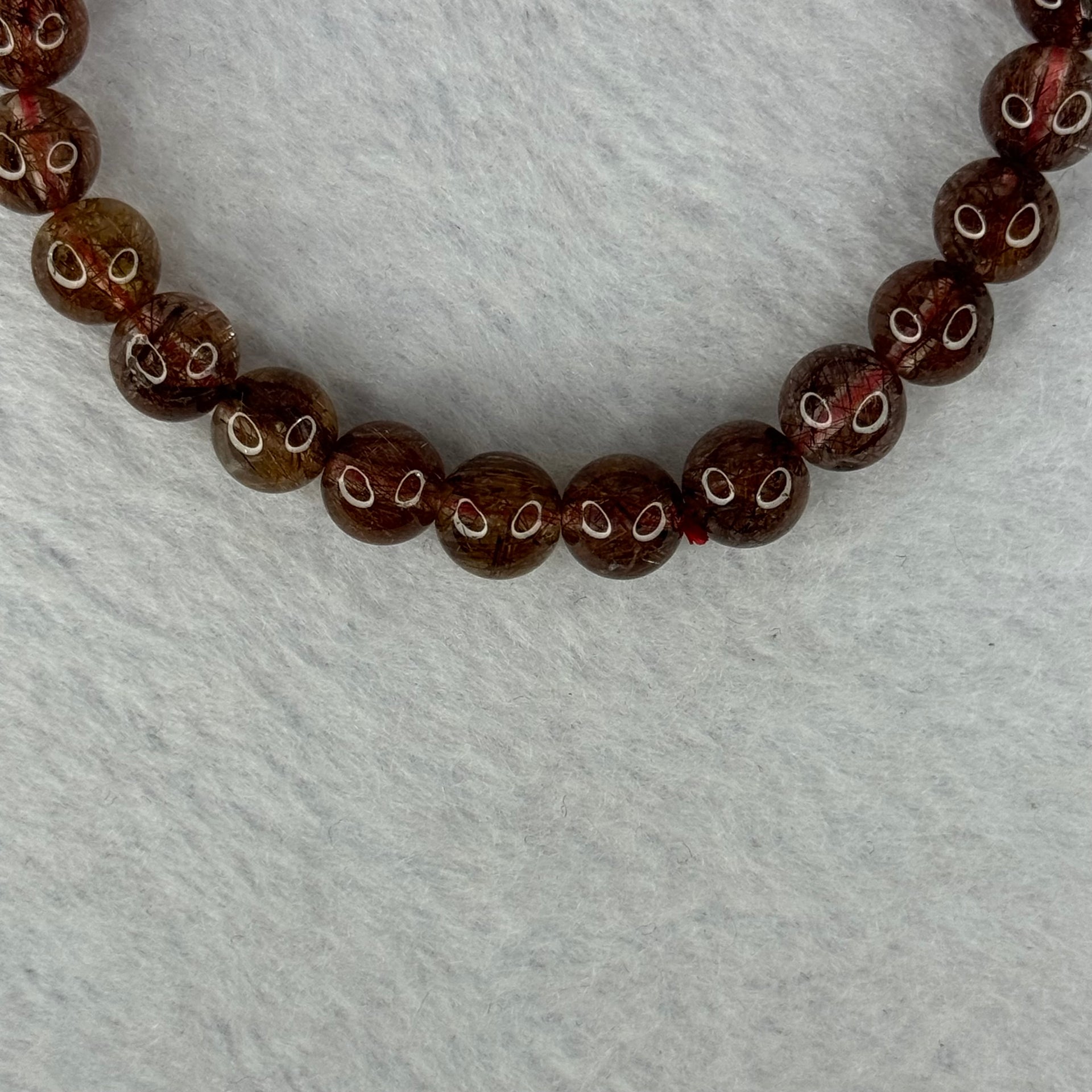 Natural Copper Rutilated Quartz Beads Bracelet 天然銅髮晶手镯 16.01g 16cm 7.9mm 25 Beads - Huangs Jadeite and Jewelry Pte Ltd