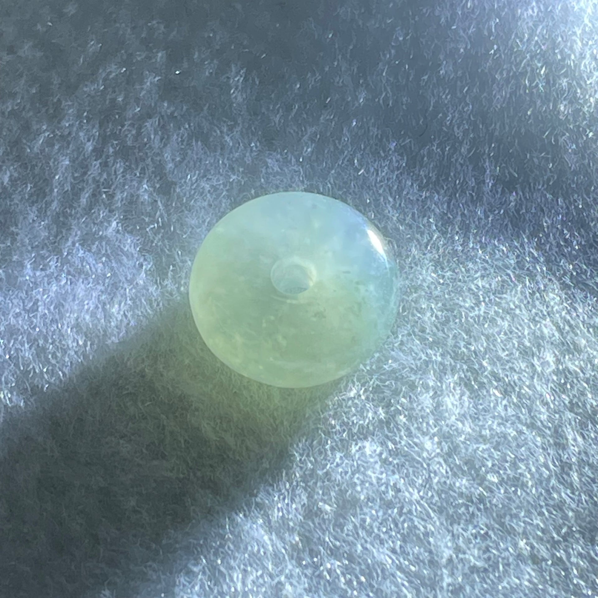 Type A Semi Icy Light Green Lavender With Wuji Grey Spots Jadeite Ping An Kou Charm/Pendant 2.96g 14.7 by 6.7mm - Huangs Jadeite and Jewelry Pte Ltd