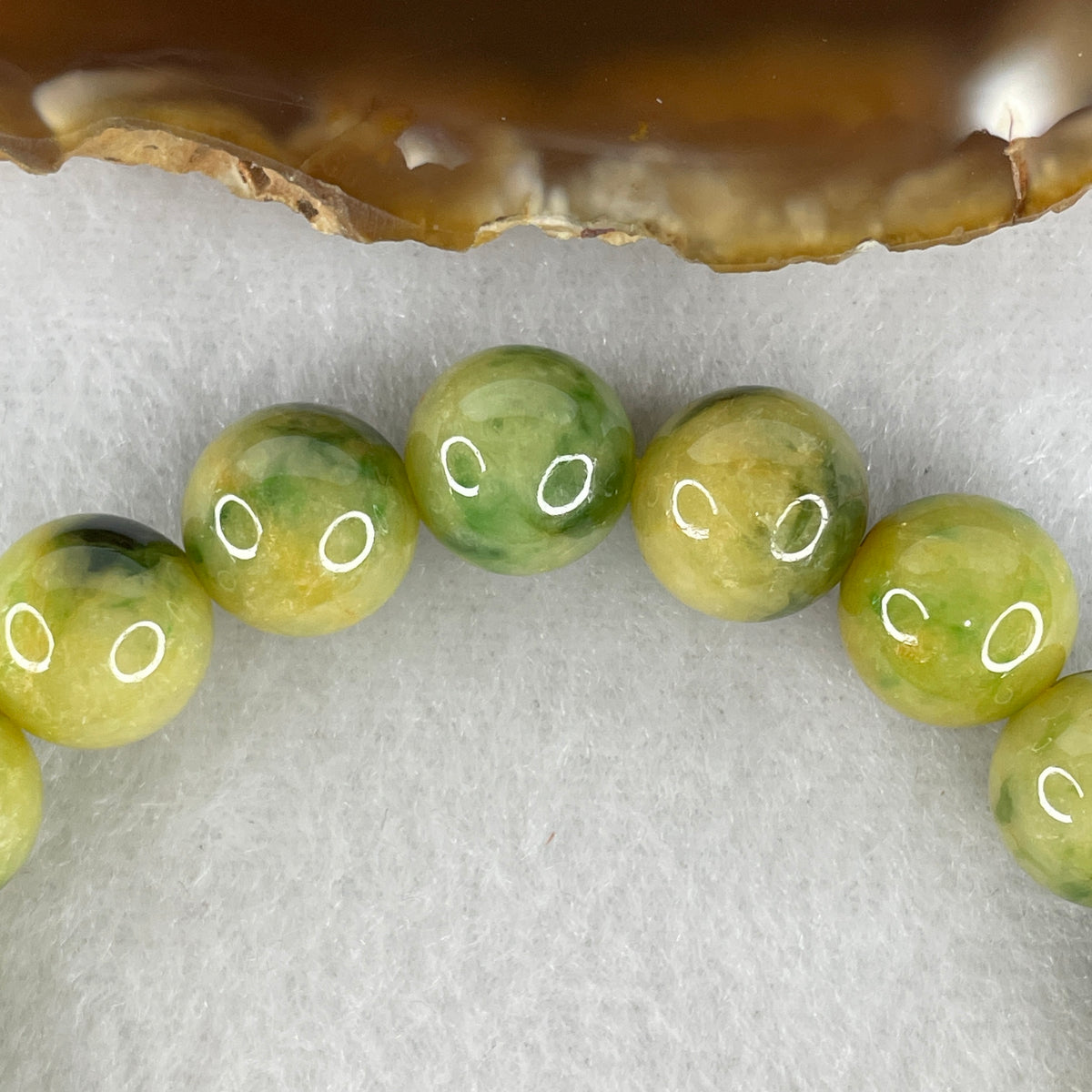 Certified Natural Type A Yellow Jadeite with Green Piao Hua Beads Bracelet | 10.9mm Wealth Attraction & Heart Harmony (40.60g | 19 Beads | 16.5cm)