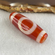 Natural Powerful Tibetan Old Oily Red White Agate One Eye Gold Metal Element Dzi Bead Heavenly Master (Tian Zhu) 一眼金天珠 11.08g 10.25g 37.9 by 13.2mm - Huangs Jadeite and Jewelry Pte Ltd