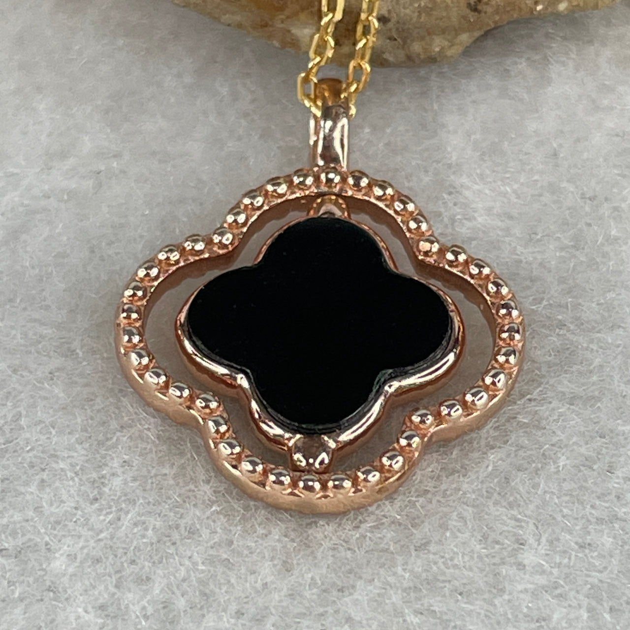 Type A Fully Translucent Black Omphacite Jadeite Spinning Four-Leaf Clover Necklace | Gold Color S925 Silver | 40-44cm Choker Length (3.39g 9.5x2.0mm)