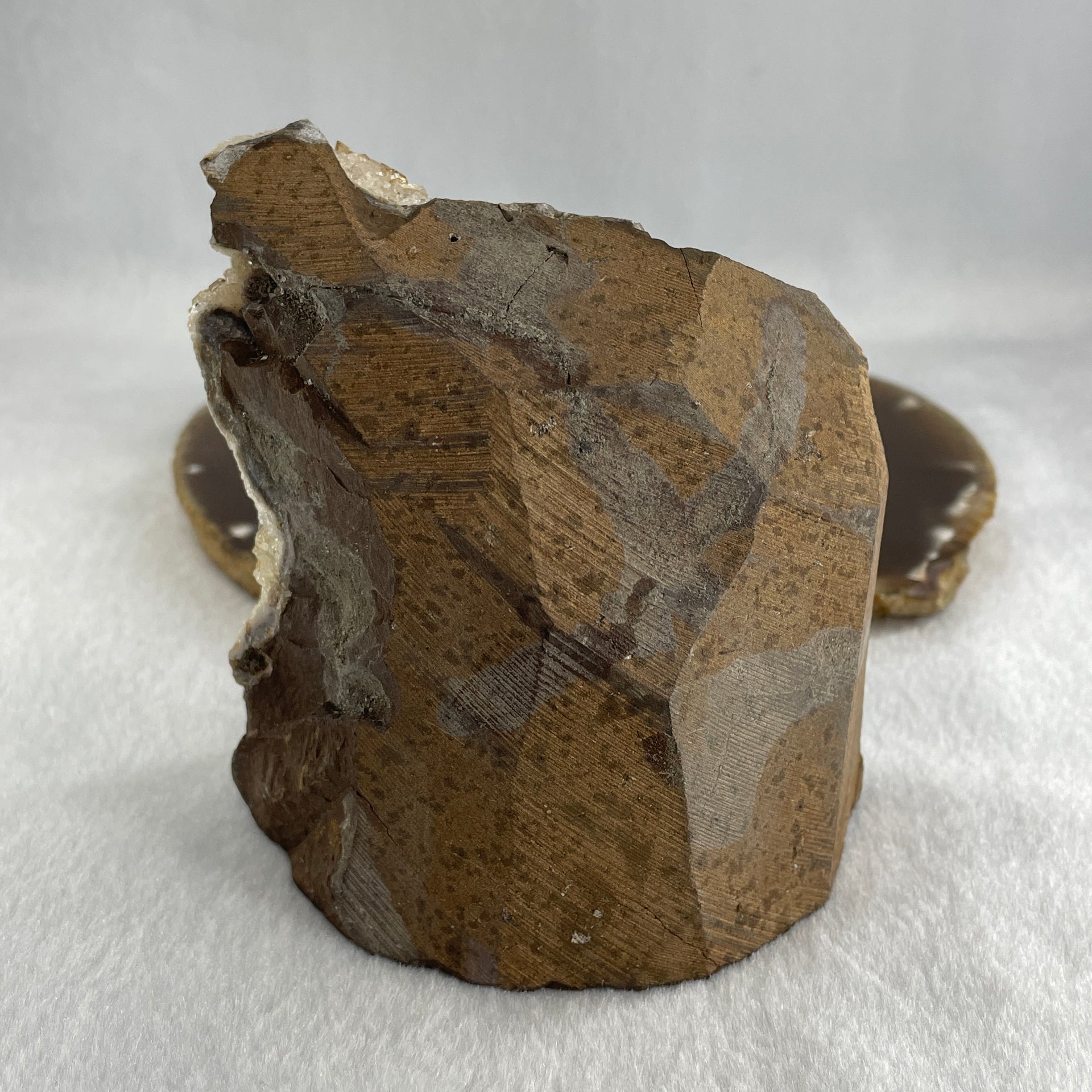 Natural Citrine Quartz Irregular Shape Display in Wooden Stand 647.0g 126.5 by 93.0 by 131.0mm - Huangs Jadeite and Jewelry Pte Ltd