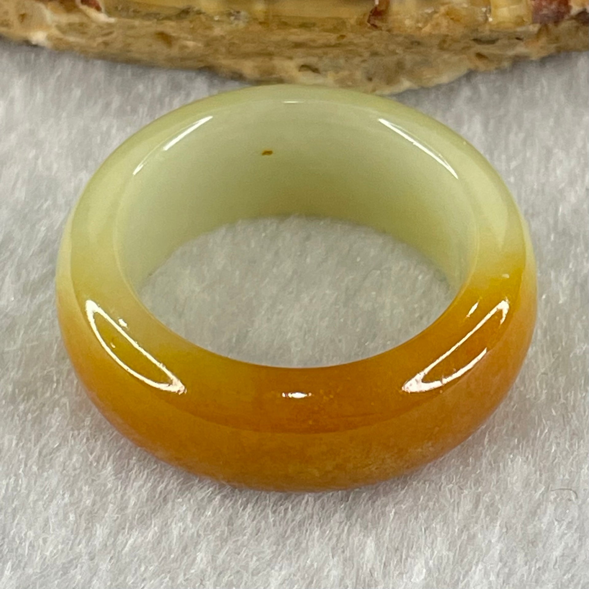 Type A Brownish Yellow and Green Jadeite Ring 6.24g 8.9 by 4.3mm US7.3 HK 16 (Very Slight Internal Line) - Huangs Jadeite and Jewelry Pte Ltd