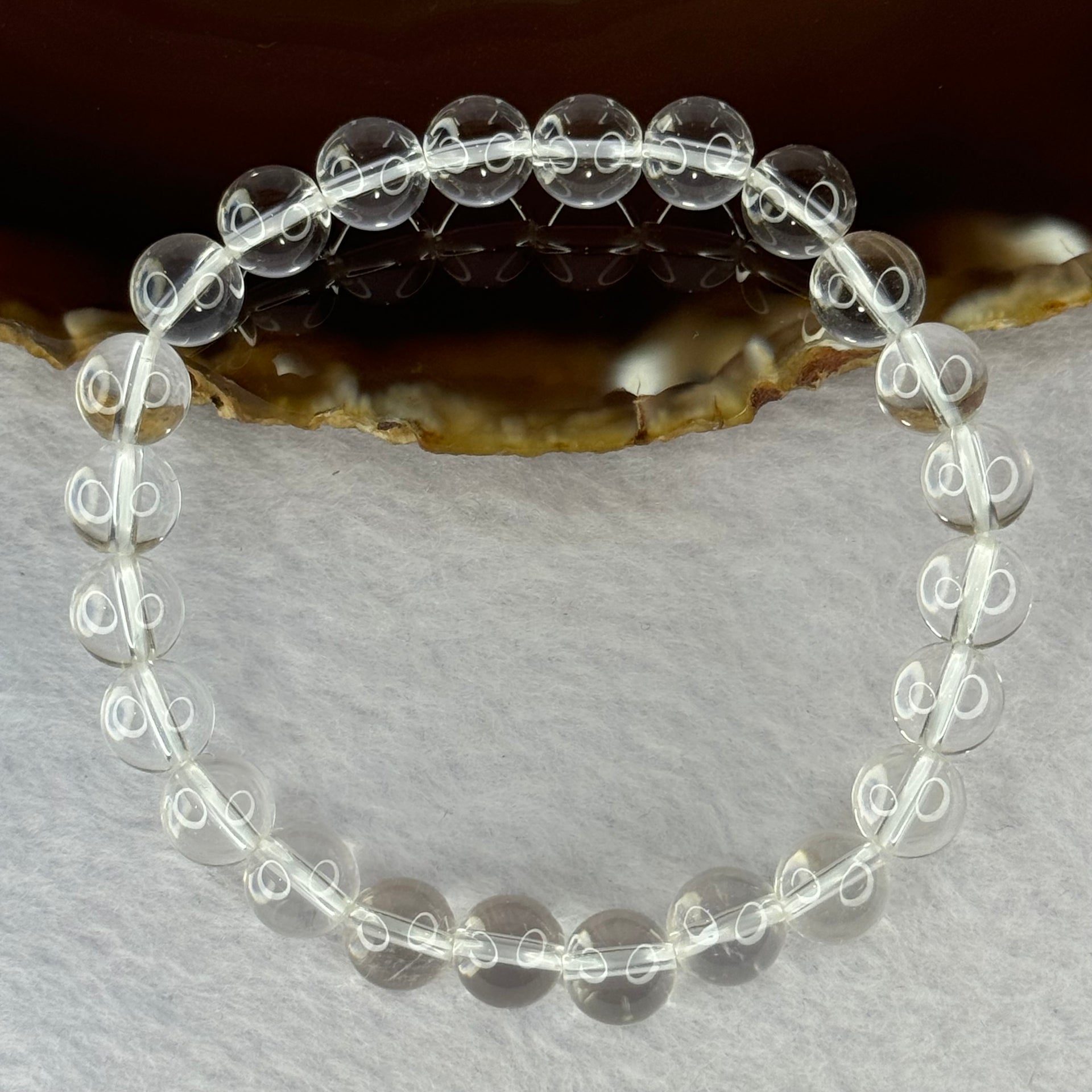 Natural Clear Quartz Bracelet 天然白水晶手链 18.71g 16.5cm 8.4mm 24 Beads - Huangs Jadeite and Jewelry Pte Ltd